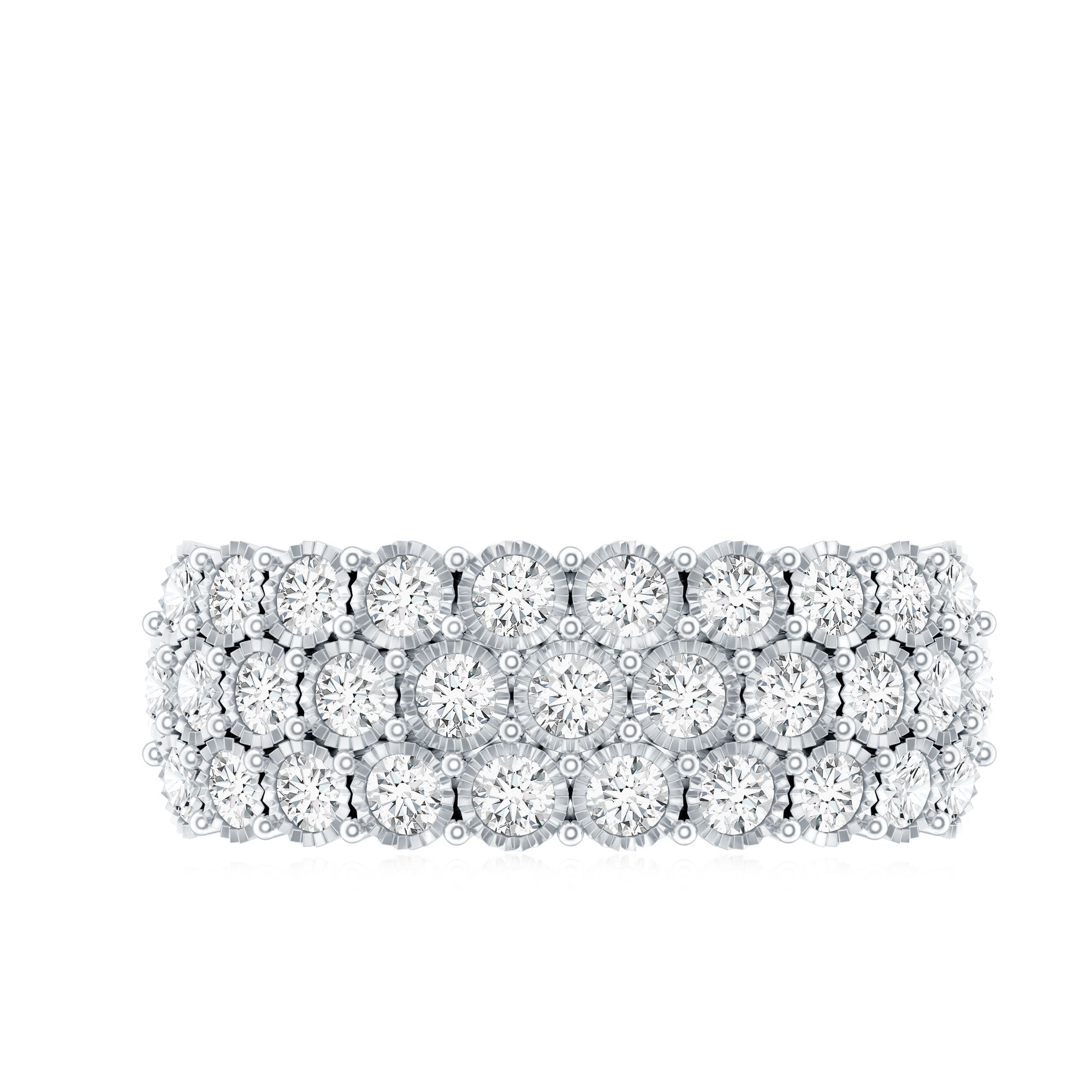3 Row Lab Grown Diamond Wide Wedding Band with Certificate Lab - ( EF-VS ) - Rosec Jewels
