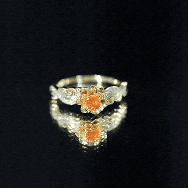 Genuine Citrine Rose Engagement Ring with Diamonds AAA 14K Yellow Gold Plated Silver - Rosec Jewels