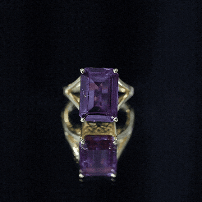 8 Carat Lab Grown Alexandrite Emerald Cut Engagement Ring AAAA 14K Yellow Gold Plated Silver - Rosec Jewels