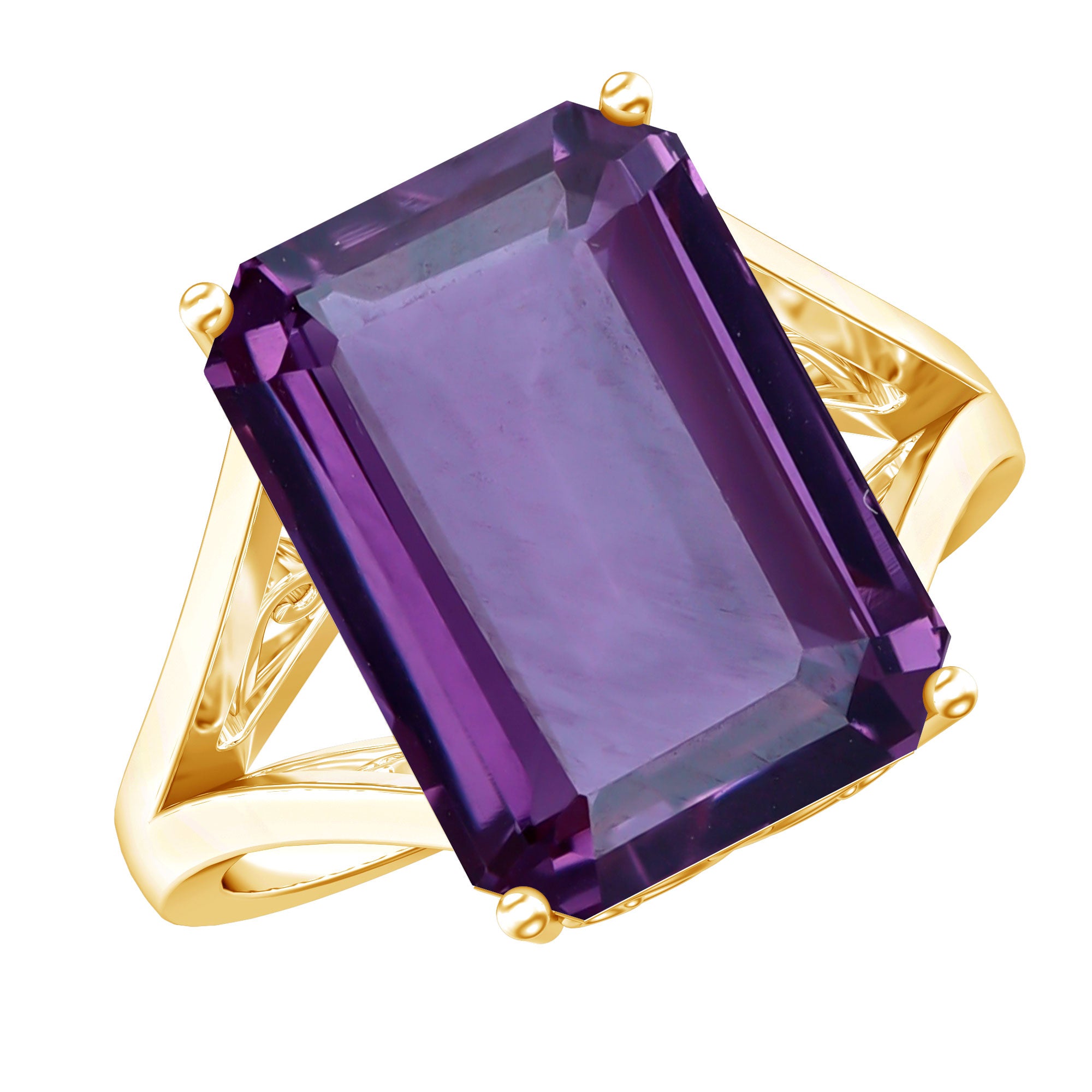 8 Carat Lab Grown Alexandrite Emerald Cut Engagement Ring AAAA 14K Yellow Gold Plated Silver - Rosec Jewels