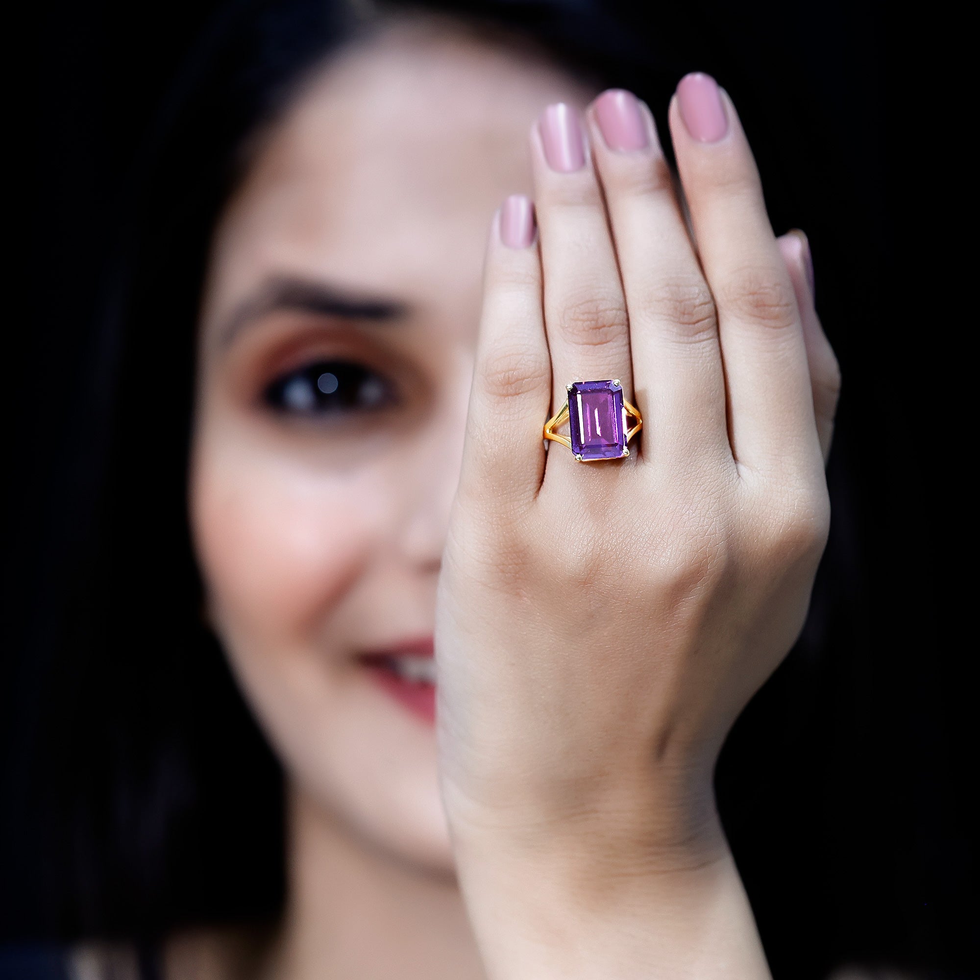 8 Carat Lab Grown Alexandrite Emerald Cut Engagement Ring AAAA 14K Yellow Gold Plated Silver - Rosec Jewels