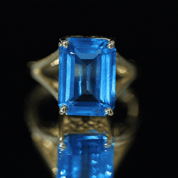 8 Carat Lab Grown London Blue Topaz Emerald Cut Engagement Ring in Silver AAAA 14K Yellow Gold Plated Silver - Rosec Jewels