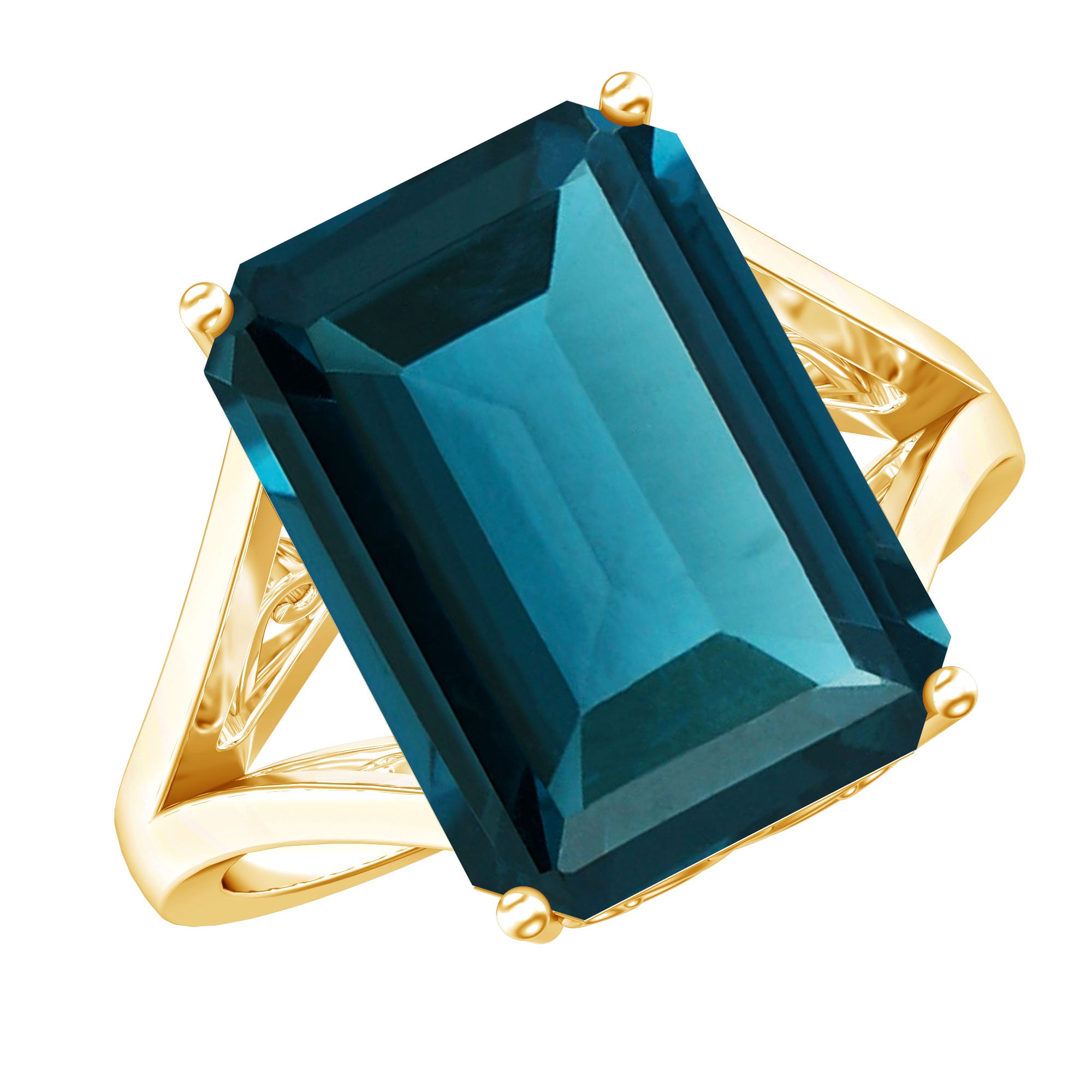 8 Carat Lab Grown London Blue Topaz Emerald Cut Engagement Ring in Silver AAAA 14K Yellow Gold Plated Silver - Rosec Jewels