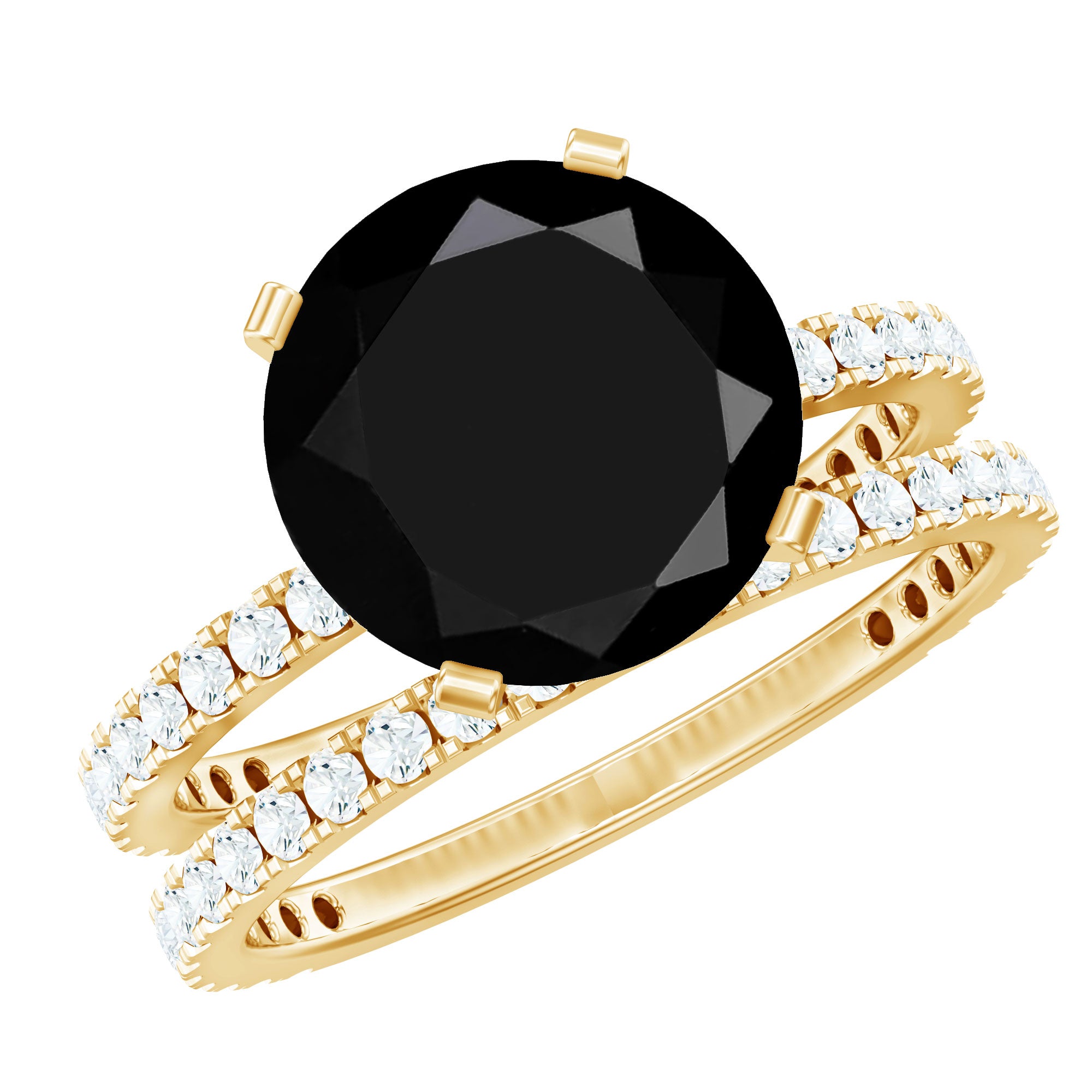 Certified 4.5 Carat Lab Grown Black and White Diamond Wedding Ring Set in Gold Plated Silver AAAA ( Synthetic ) 14K Yellow Gold Plated Silver - Rosec Jewels