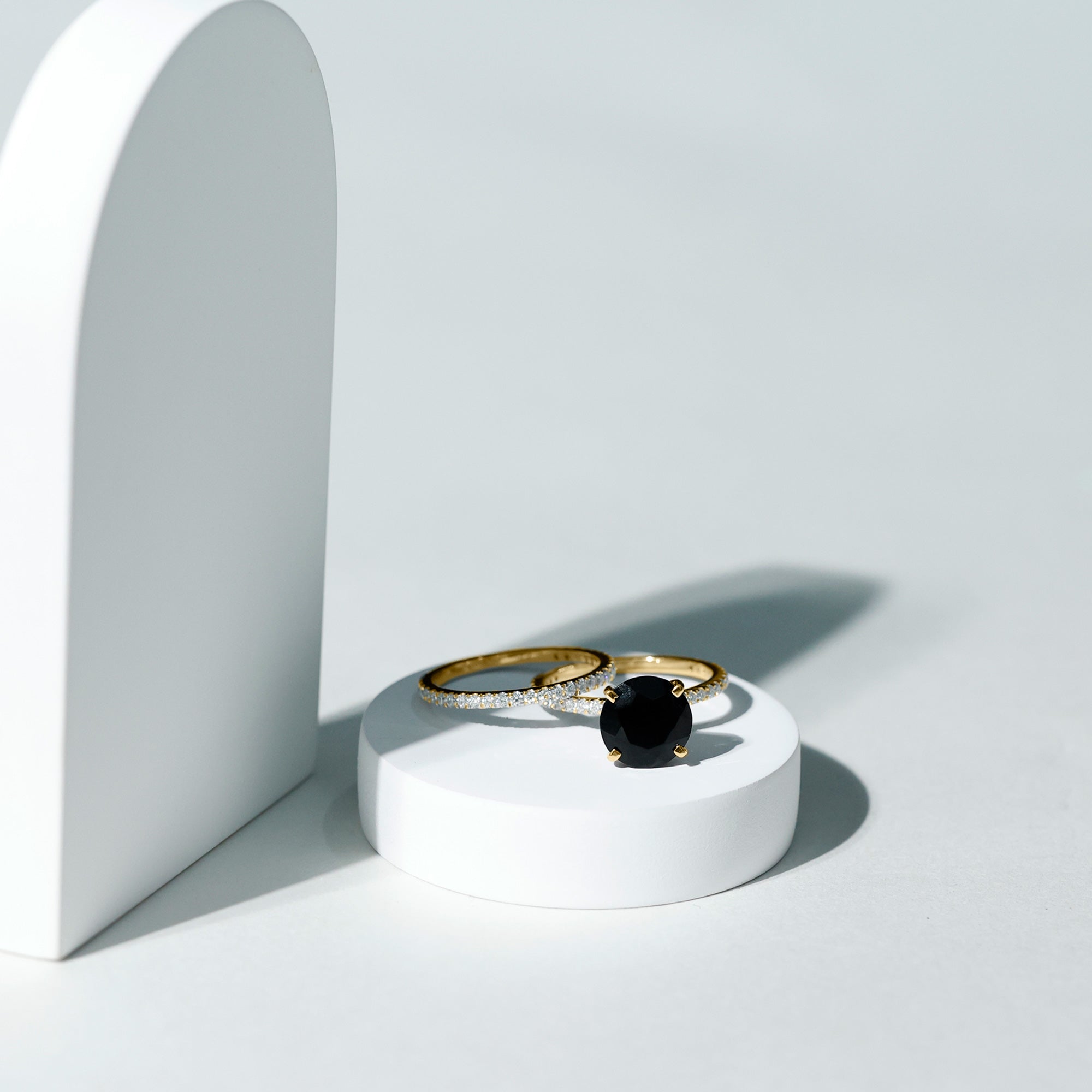 Certified 4.5 Carat Lab Grown Black and White Diamond Wedding Ring Set in Gold Plated Silver AAAA ( Synthetic ) 14K Yellow Gold Plated Silver - Rosec Jewels