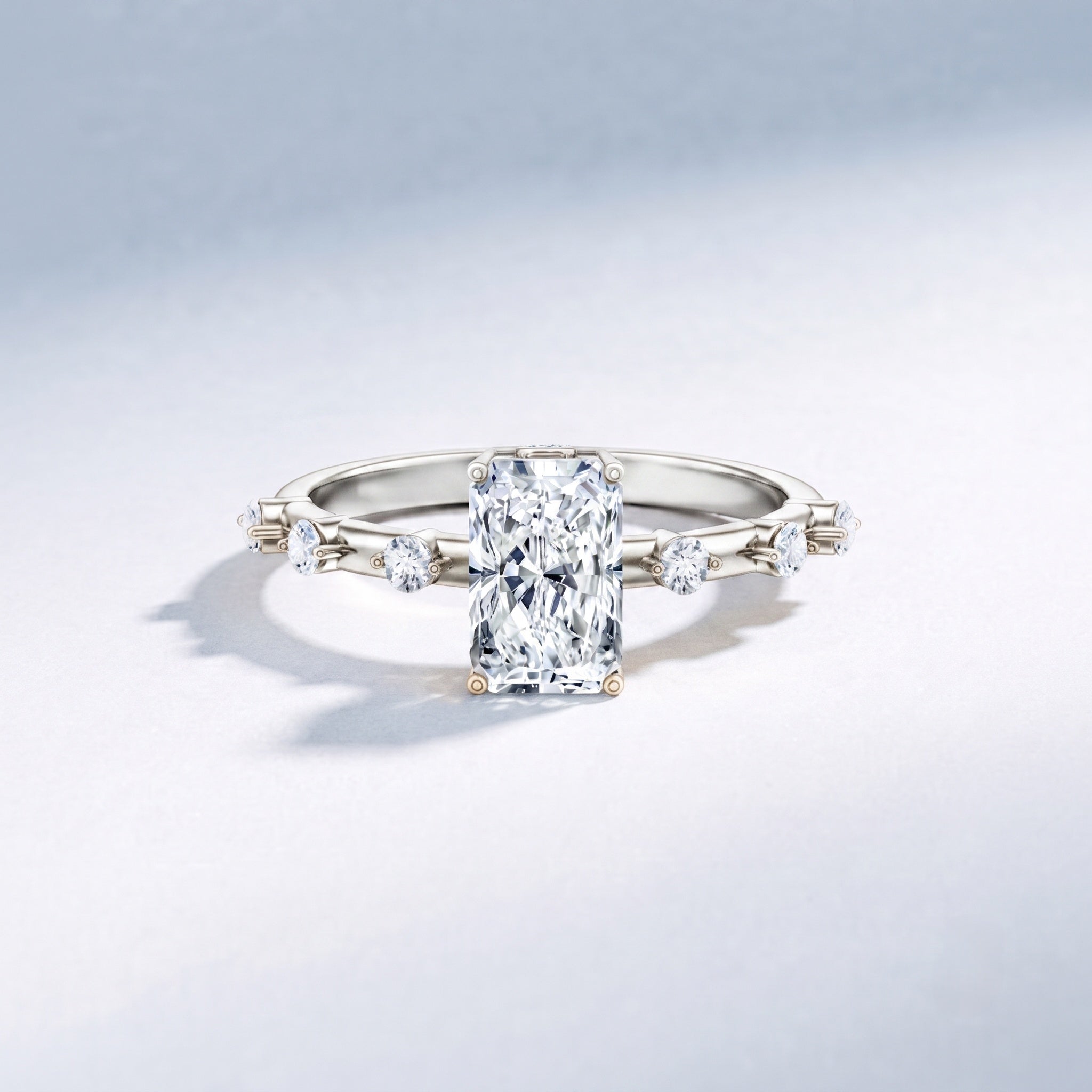 IGI Certified 2 Carat Radiant Cut Lab Grown Diamond Engagement Ring with Spaced Accent Lab - ( E-VS1 ) - Rosec Jewels