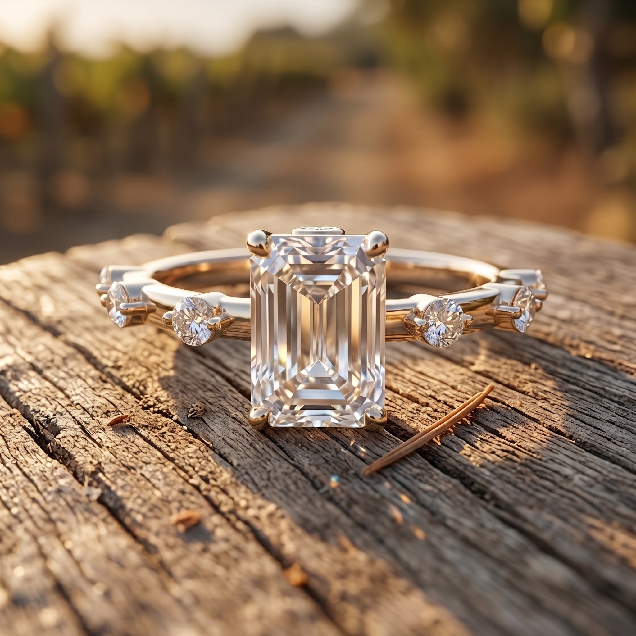 IGI Certified 2 Carat Radiant Cut Lab Grown Diamond Engagement Ring with Spaced Accent Lab - ( E-VS1 ) - Rosec Jewels