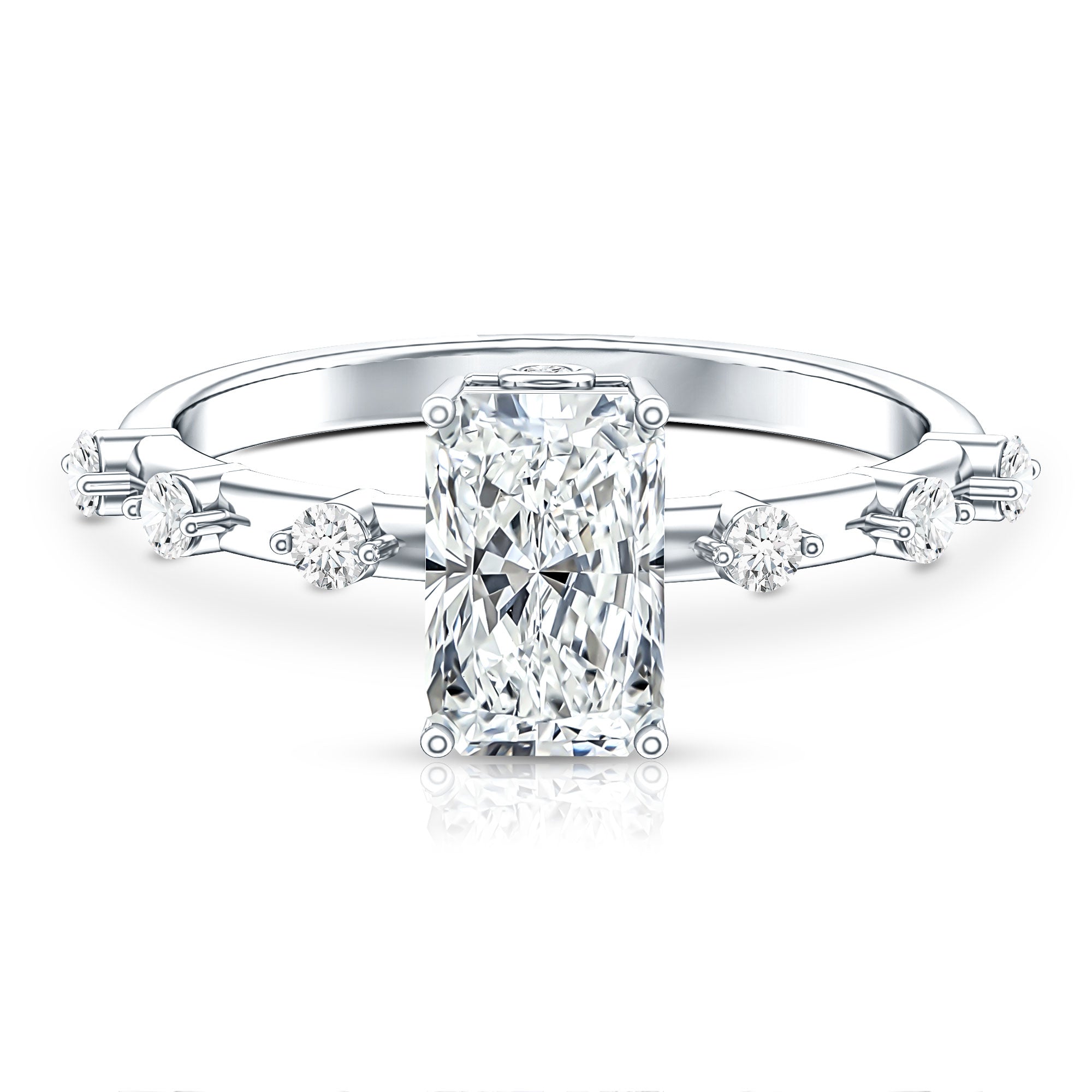 IGI Certified 2 Carat Radiant Cut Lab Grown Diamond Engagement Ring with Spaced Accent Lab - ( E-VS1 ) - Rosec Jewels