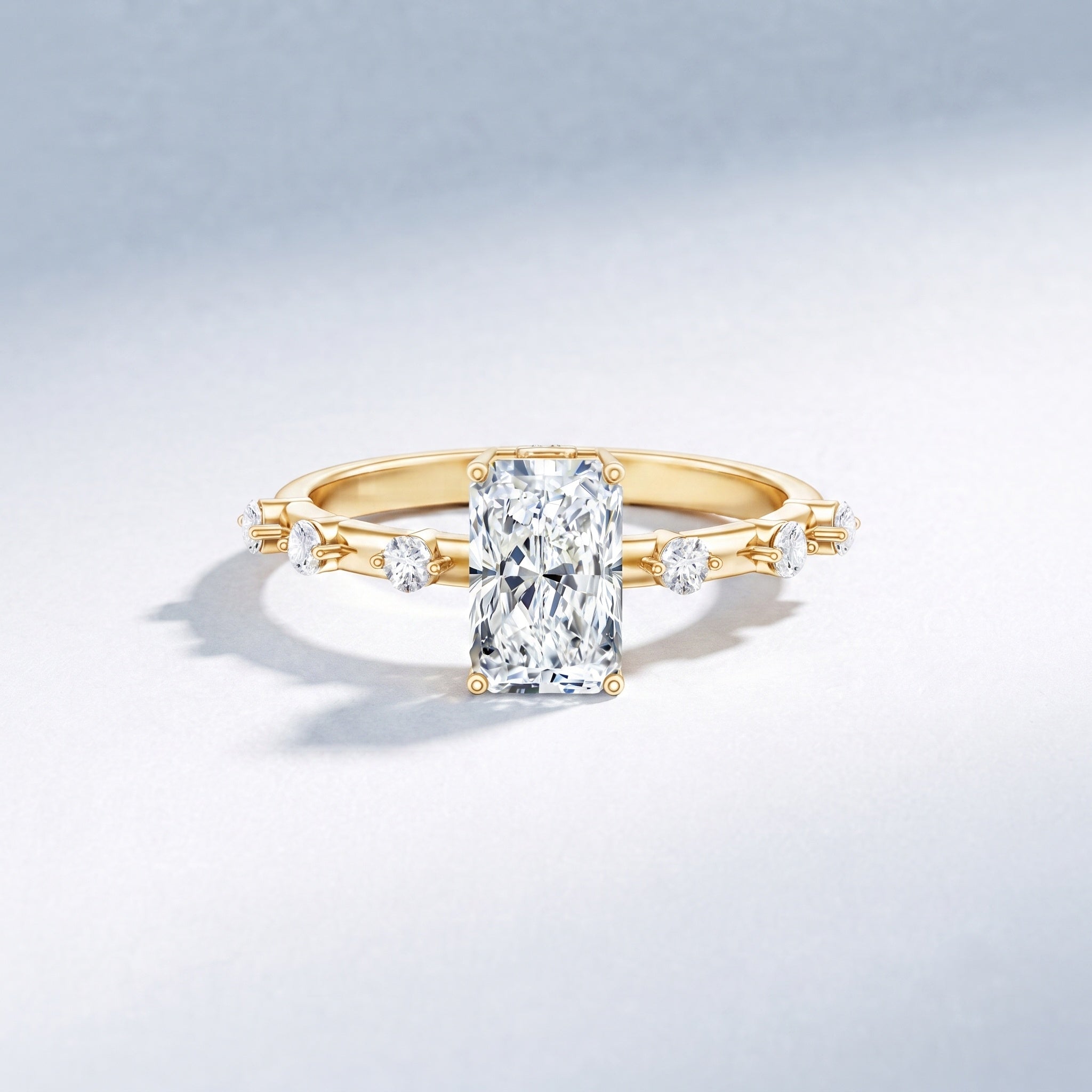 IGI Certified 2 Carat Radiant Cut Lab Grown Diamond Engagement Ring with Spaced Accent Lab - ( E-VS1 ) - Rosec Jewels