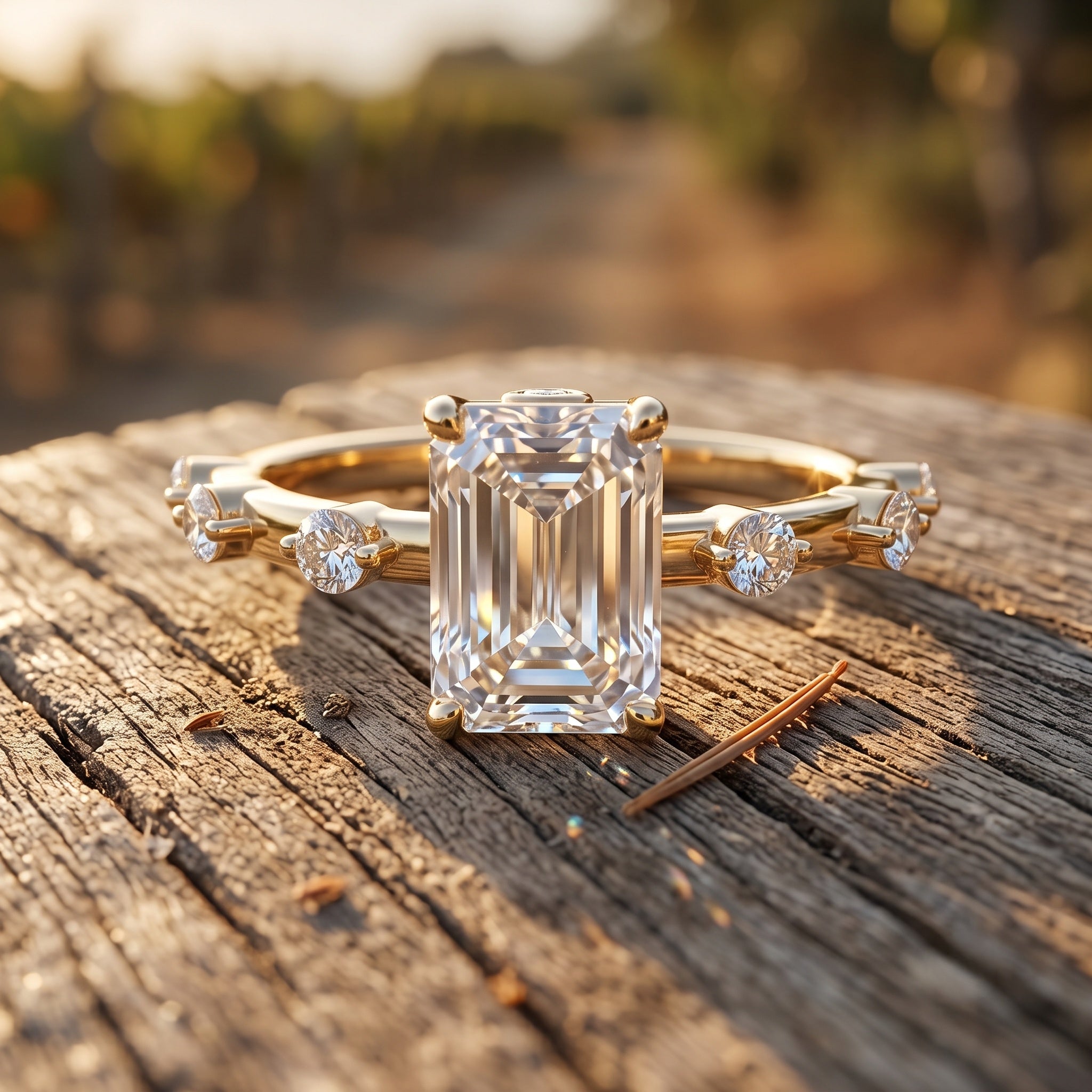 IGI Certified 2 Carat Radiant Cut Lab Grown Diamond Engagement Ring with Spaced Accent Lab - ( E-VS1 ) - Rosec Jewels