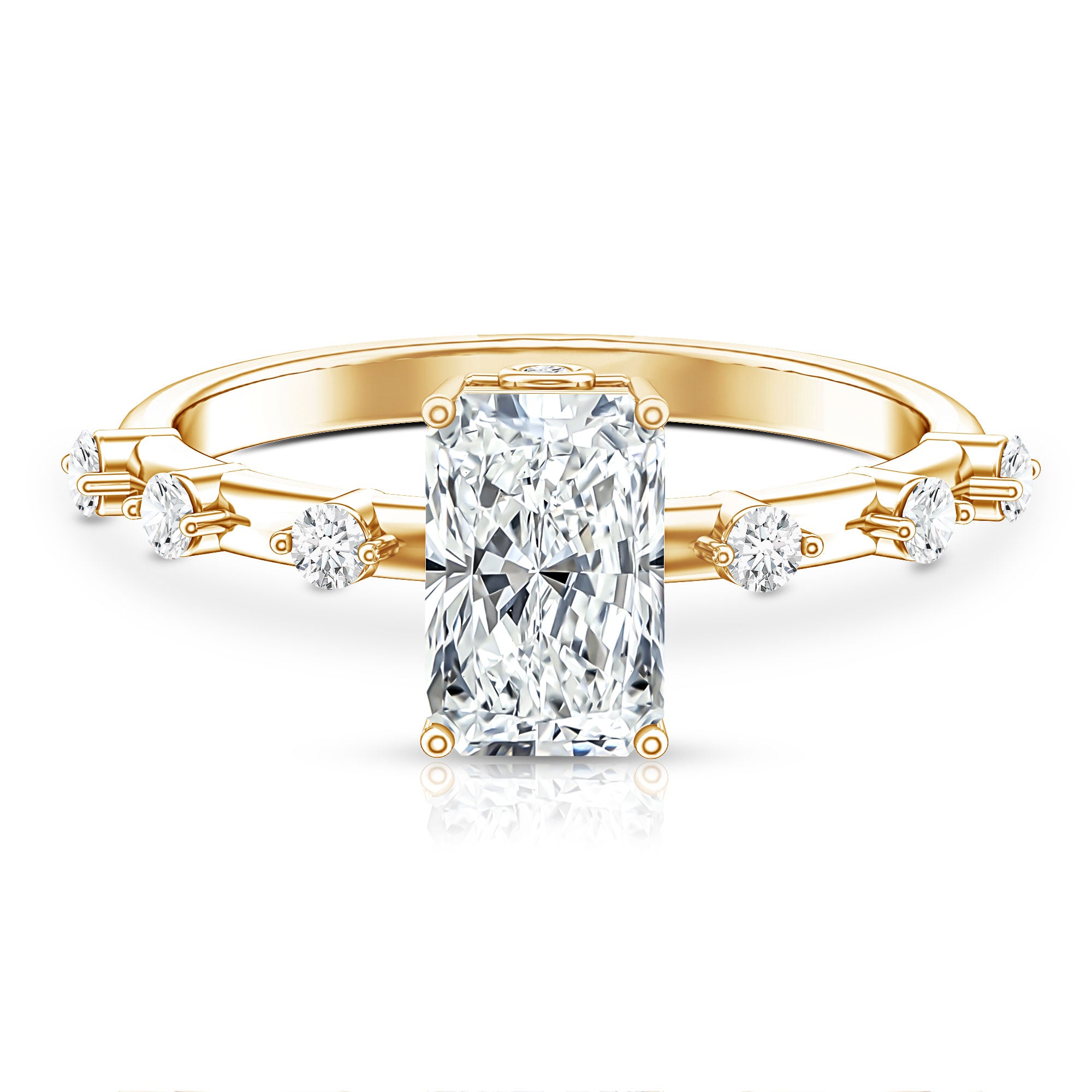 IGI Certified 2 Carat Radiant Cut Lab Grown Diamond Engagement Ring with Spaced Accent Lab - ( E-VS1 ) - Rosec Jewels