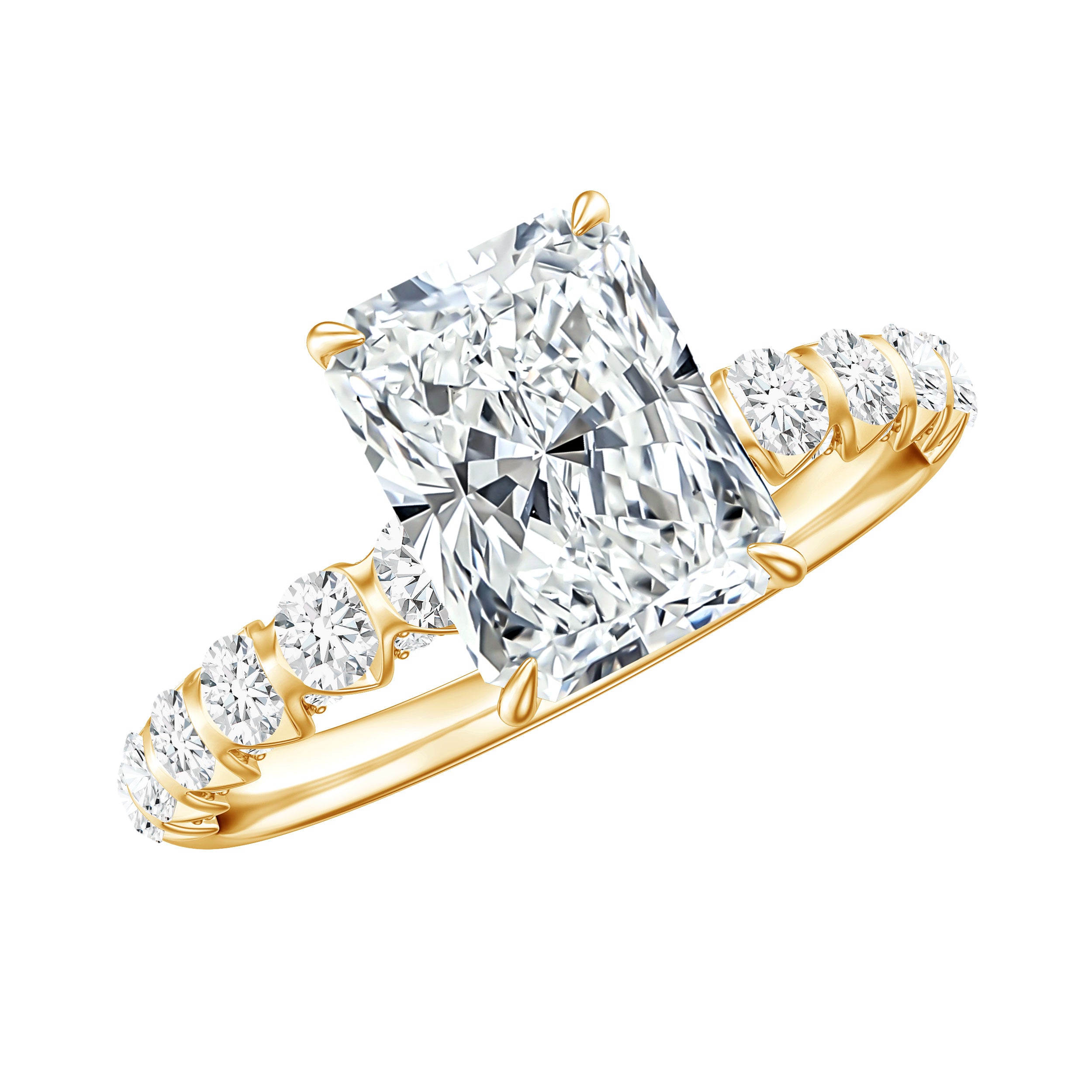 Lab Grown 2 Carat Diamond Radiant Cut Side Stone Engagement Ring IGI Certified Lab - ( E-VS1 ) - Rosec Jewels