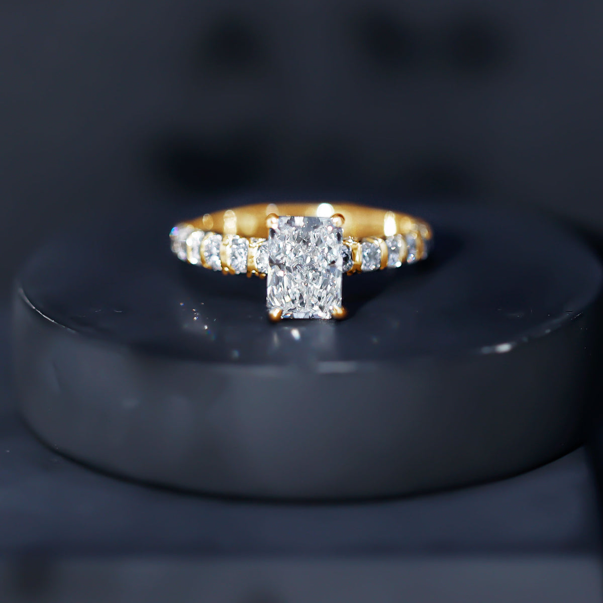 Lab Grown 2 Carat Diamond Radiant Cut Side Stone Engagement Ring IGI Certified Lab - ( E-VS1 ) - Rosec Jewels