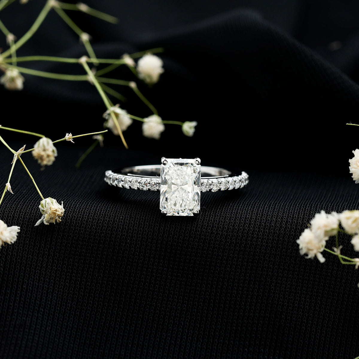 IGI Certified Radiant Cut Lab Grown Diamond Hidden Halo Engagement Ring 2 Carat Lab - ( E-VS1 ) - Rosec Jewels