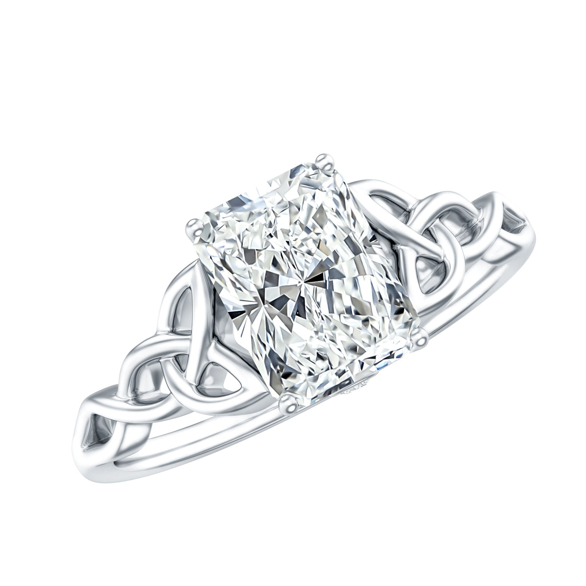 IGI Certified 2 Carat Lab Grown Diamond Radiant Cut Engagement Ring with Celtic Knot Lab - ( E-VS1 ) - Rosec Jewels