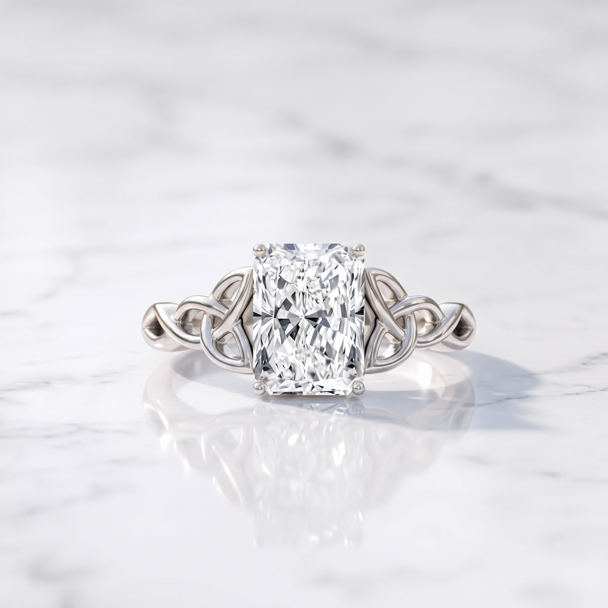 IGI Certified 2 Carat Lab Grown Diamond Radiant Cut Engagement Ring with Celtic Knot Lab - ( E-VS1 ) - Rosec Jewels