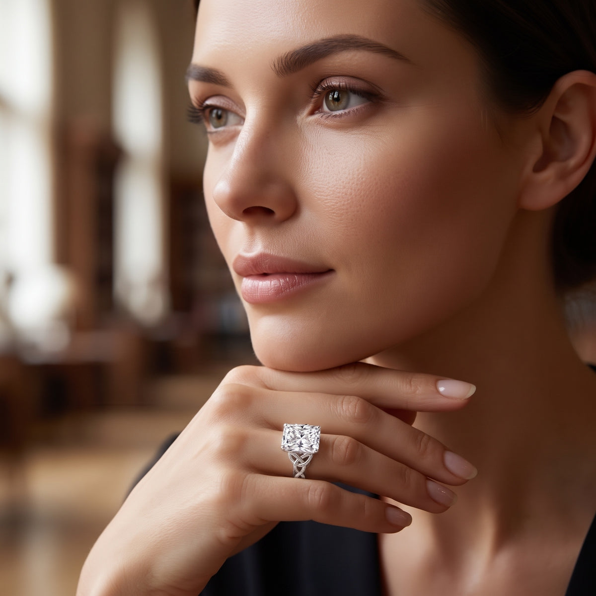 IGI Certified 2 Carat Lab Grown Diamond Radiant Cut Engagement Ring with Celtic Knot Lab - ( E-VS1 ) - Rosec Jewels