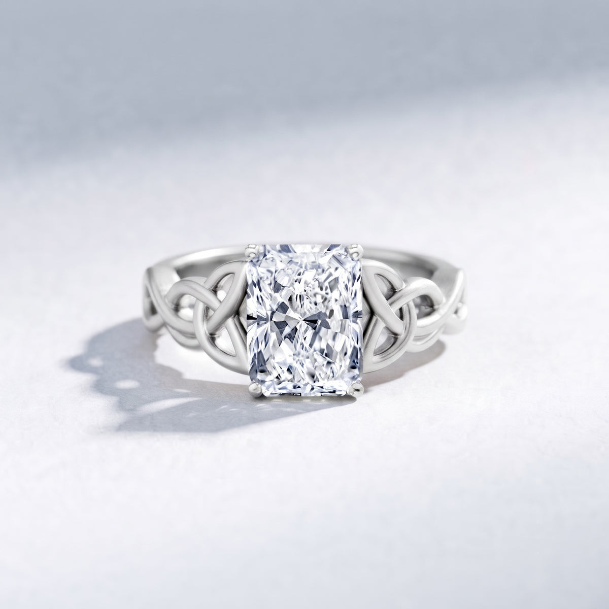 IGI Certified 2 Carat Lab Grown Diamond Radiant Cut Engagement Ring with Celtic Knot Lab - ( E-VS1 ) - Rosec Jewels