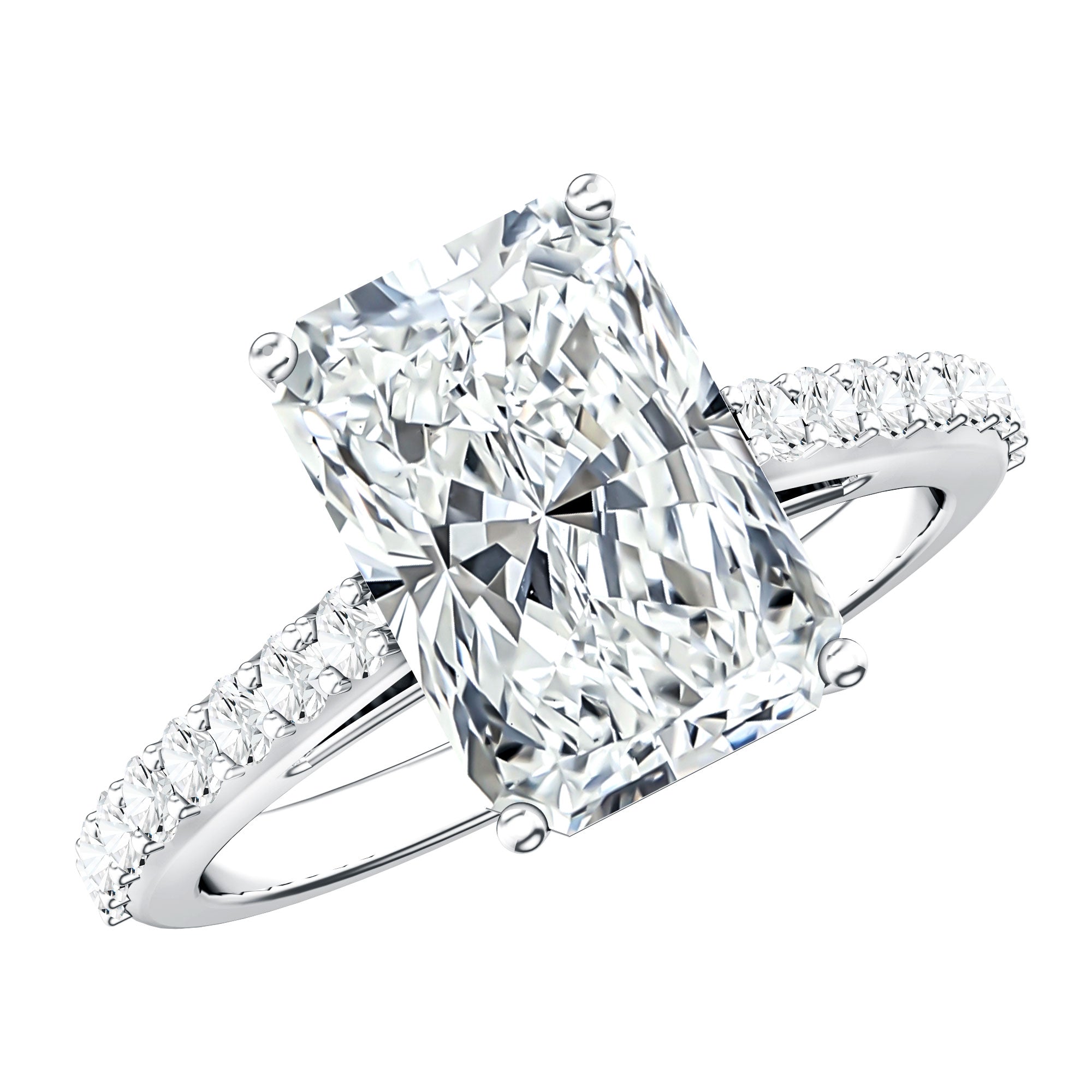 IGI Certified Radiant Cut 4 Carat Lab Grown Diamond Solitaire Engagement Ring with Hidden Halo Lab - ( E-VS1 ) - Rosec Jewels