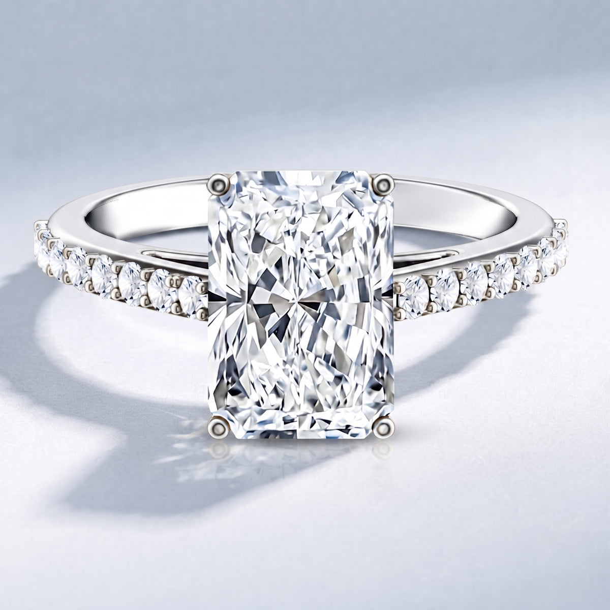 IGI Certified Radiant Cut 4 Carat Lab Grown Diamond Solitaire Engagement Ring with Hidden Halo Lab - ( E-VS1 ) - Rosec Jewels