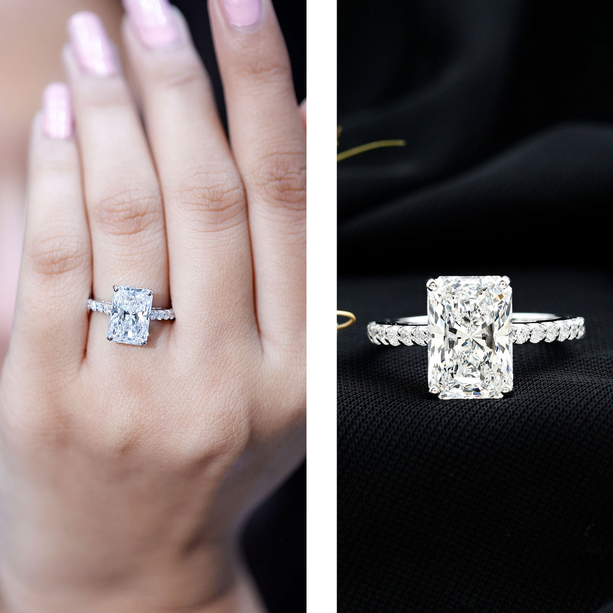 IGI Certified Radiant Cut 4 Carat Lab Grown Diamond Solitaire Engagement Ring with Hidden Halo Lab - ( E-VS1 ) - Rosec Jewels