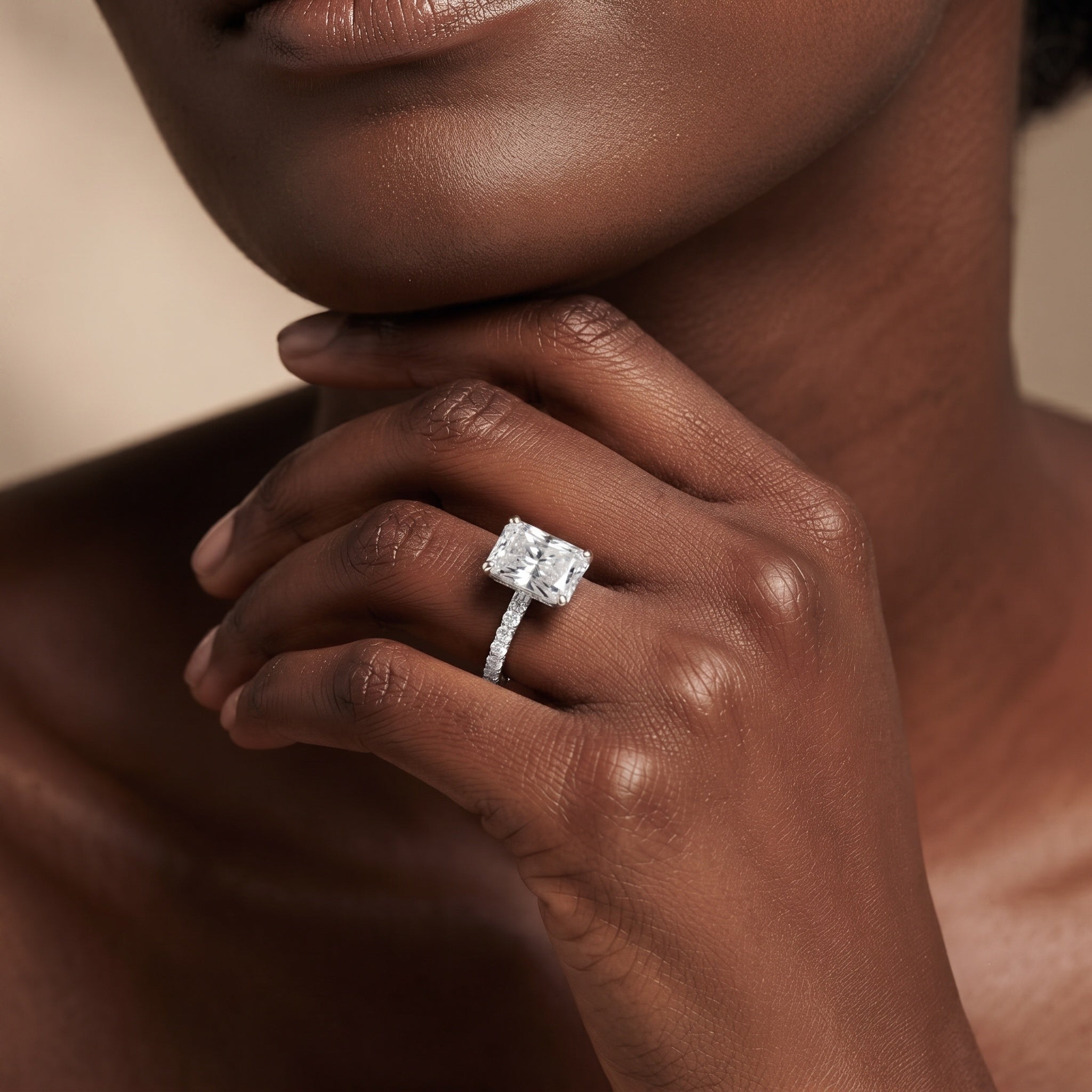 IGI Certified Radiant Cut 4 Carat Lab Grown Diamond Solitaire Engagement Ring with Hidden Halo Lab - ( E-VS1 ) - Rosec Jewels