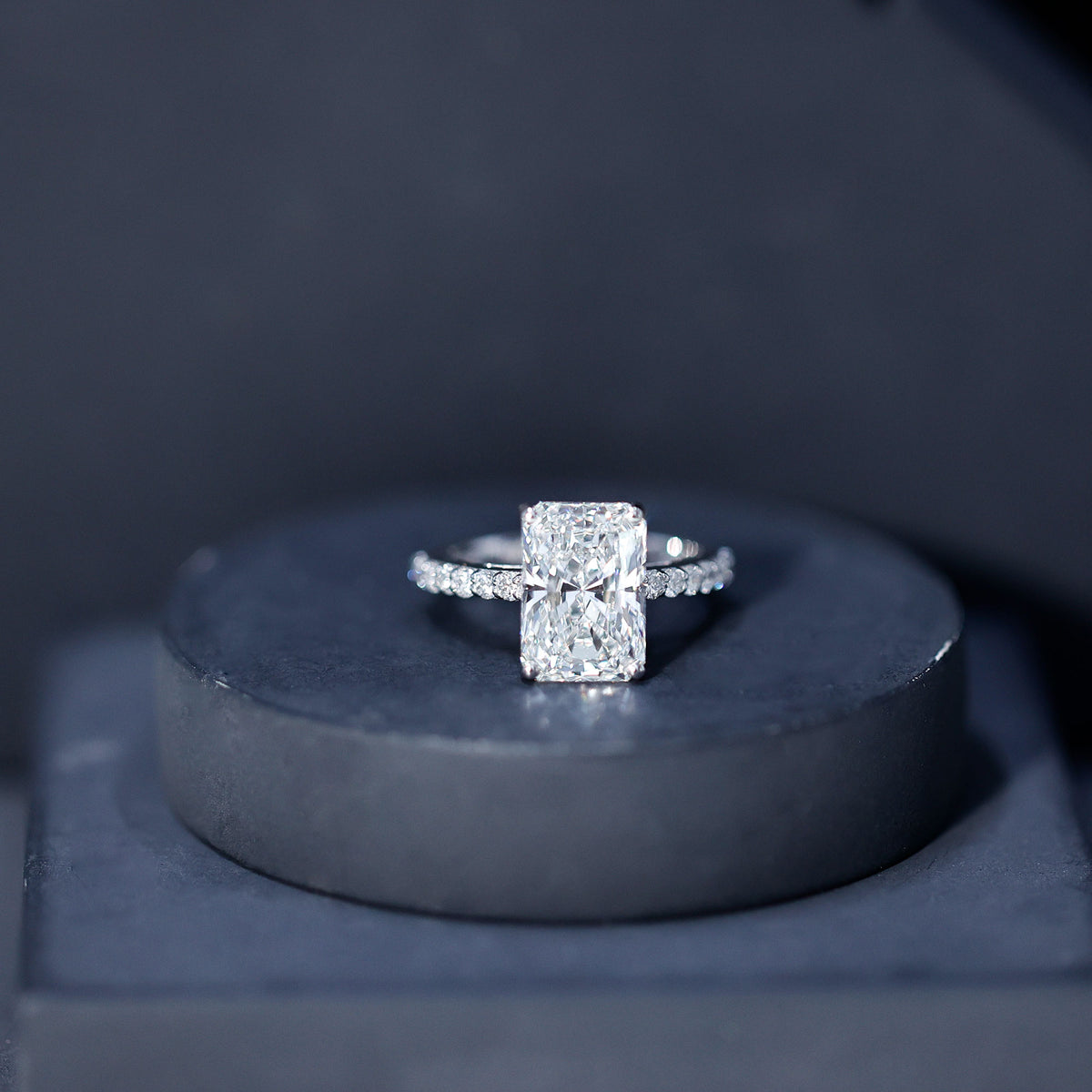 IGI Certified Radiant Cut 4 Carat Lab Grown Diamond Solitaire Engagement Ring with Hidden Halo Lab - ( E-VS1 ) - Rosec Jewels