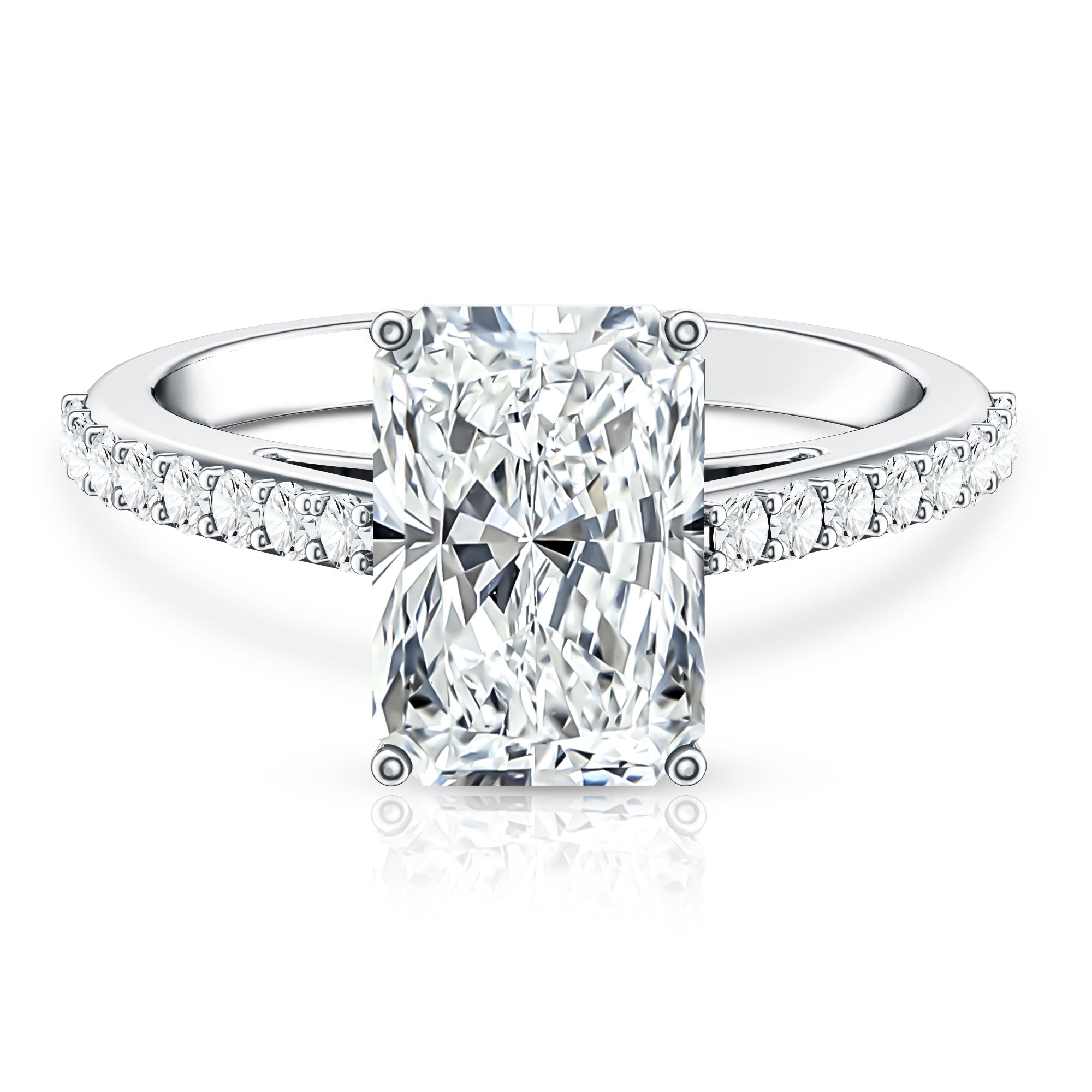 IGI Certified Radiant Cut 4 Carat Lab Grown Diamond Solitaire Engagement Ring with Hidden Halo Lab - ( E-VS1 ) - Rosec Jewels