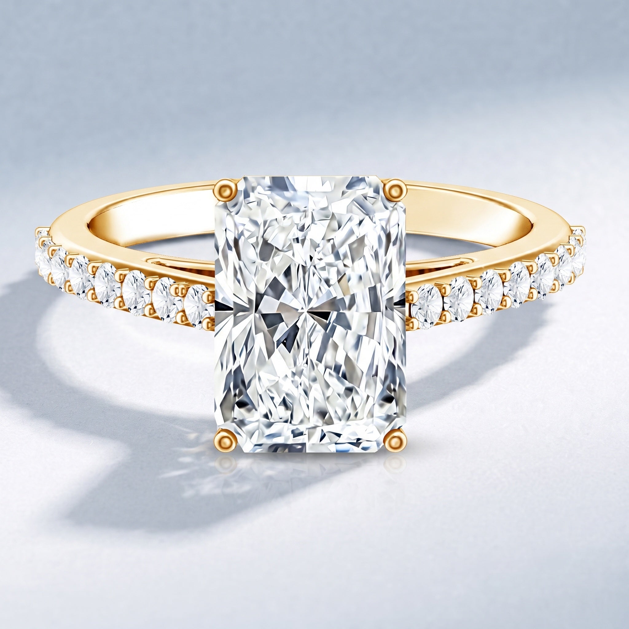 IGI Certified Radiant Cut 4 Carat Lab Grown Diamond Solitaire Engagement Ring with Hidden Halo Lab - ( E-VS1 ) - Rosec Jewels