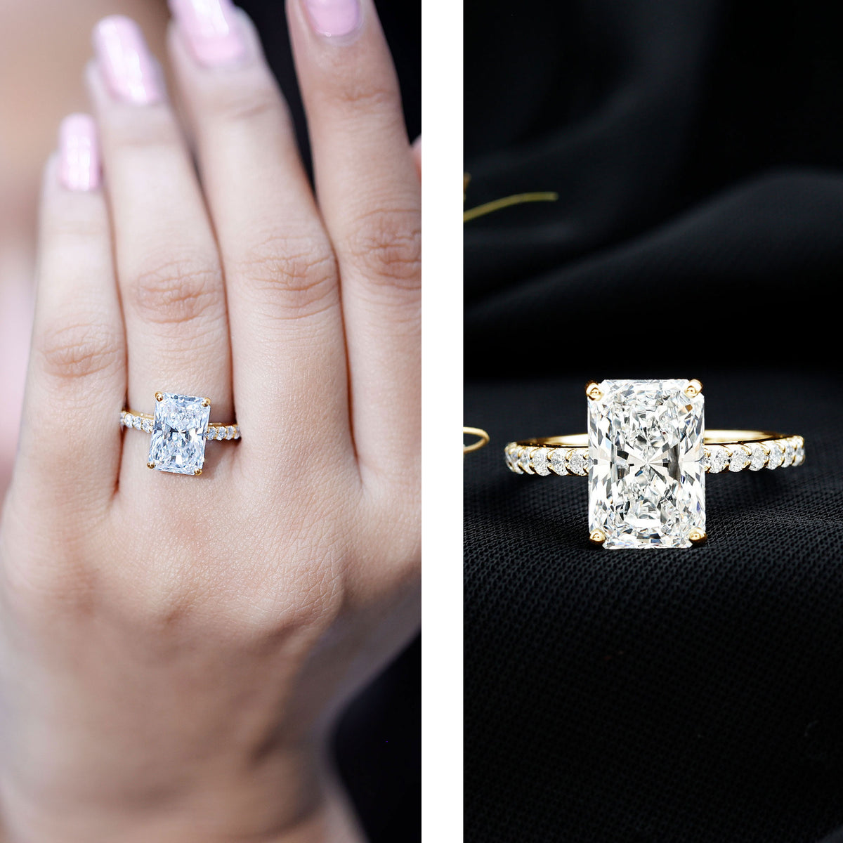IGI Certified Radiant Cut 4 Carat Lab Grown Diamond Solitaire Engagement Ring with Hidden Halo Lab - ( E-VS1 ) - Rosec Jewels
