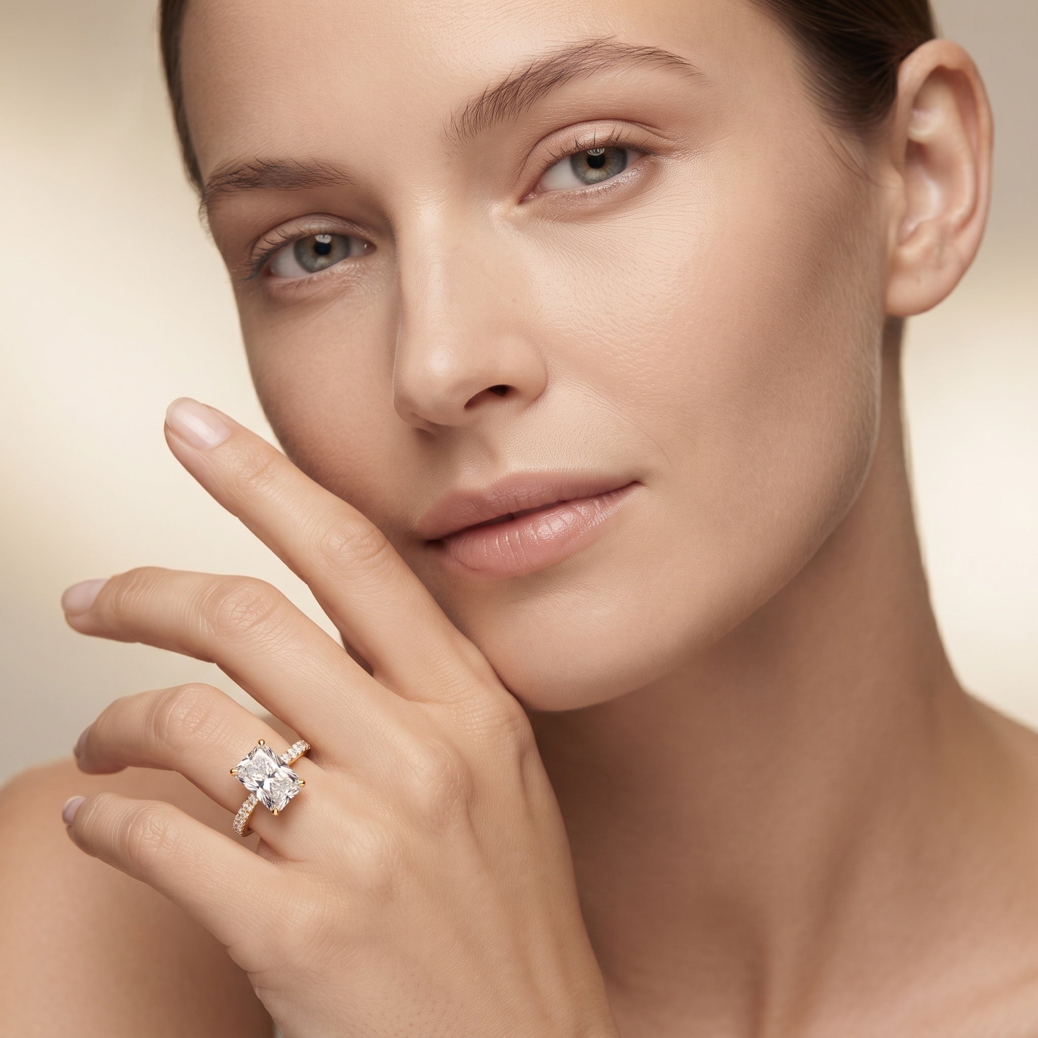 IGI Certified Radiant Cut 4 Carat Lab Grown Diamond Solitaire Engagement Ring with Hidden Halo Lab - ( E-VS1 ) - Rosec Jewels