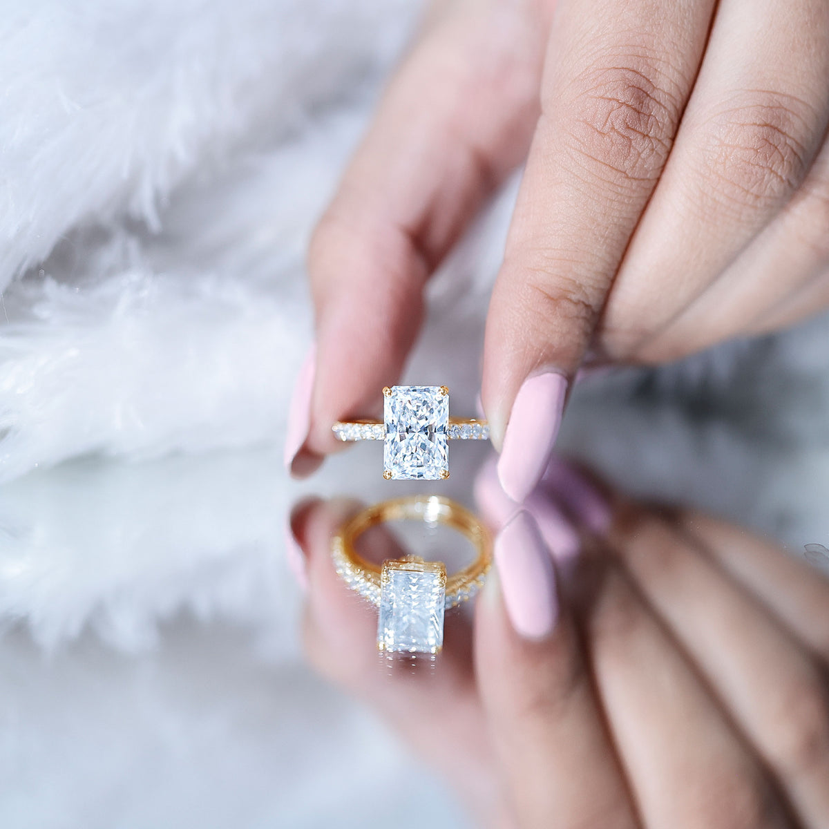 IGI Certified Radiant Cut 4 Carat Lab Grown Diamond Solitaire Engagement Ring with Hidden Halo Lab - ( E-VS1 ) - Rosec Jewels