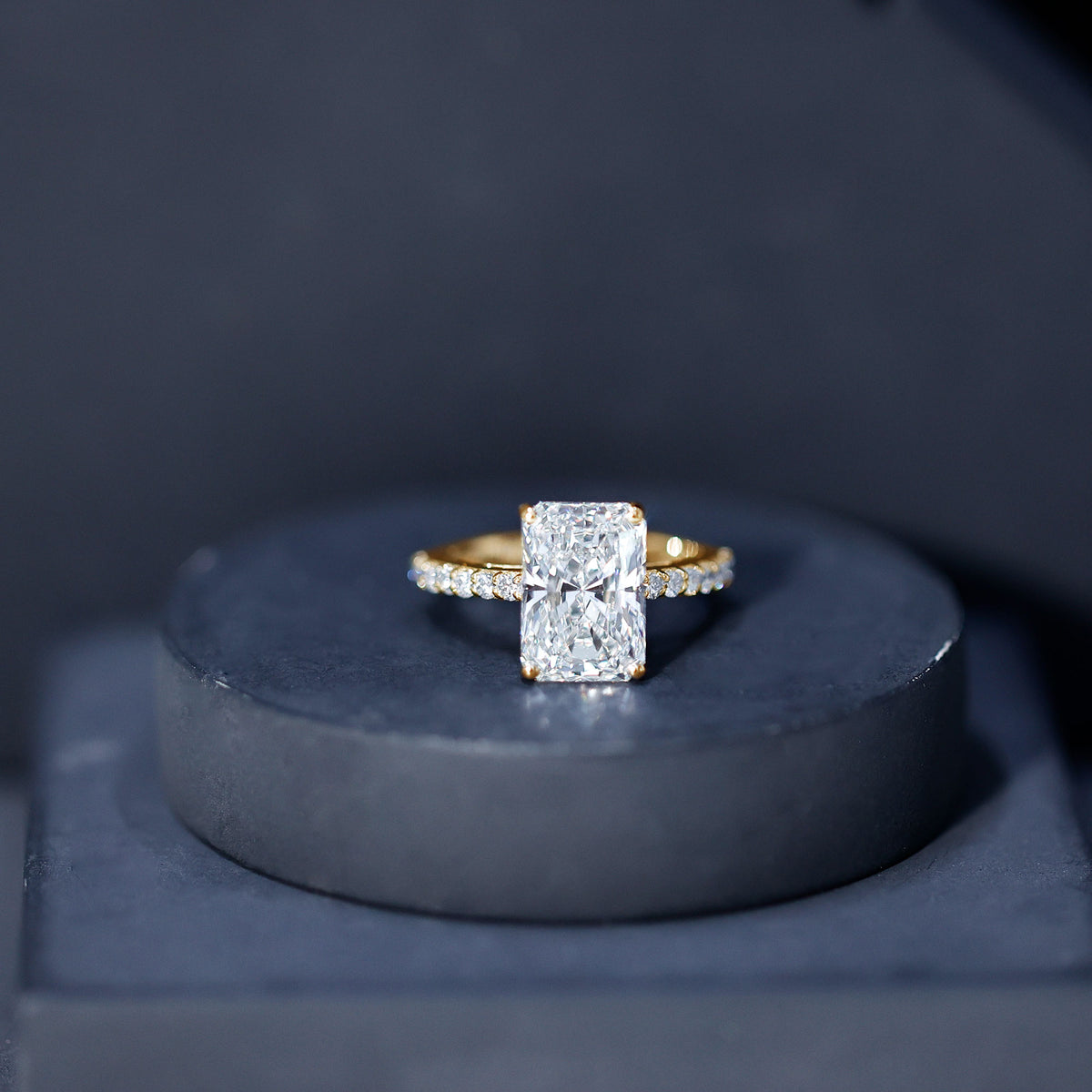 IGI Certified Radiant Cut 4 Carat Lab Grown Diamond Solitaire Engagement Ring with Hidden Halo Lab - ( E-VS1 ) - Rosec Jewels
