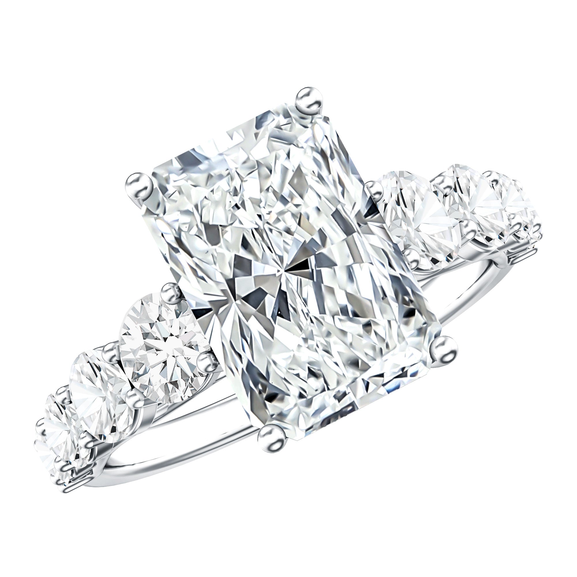 IGI Certified 4 Carat Radiant Cut Lab Grown Diamond Statement Ring with Side Stones Lab - ( E-VS1 ) - Rosec Jewels
