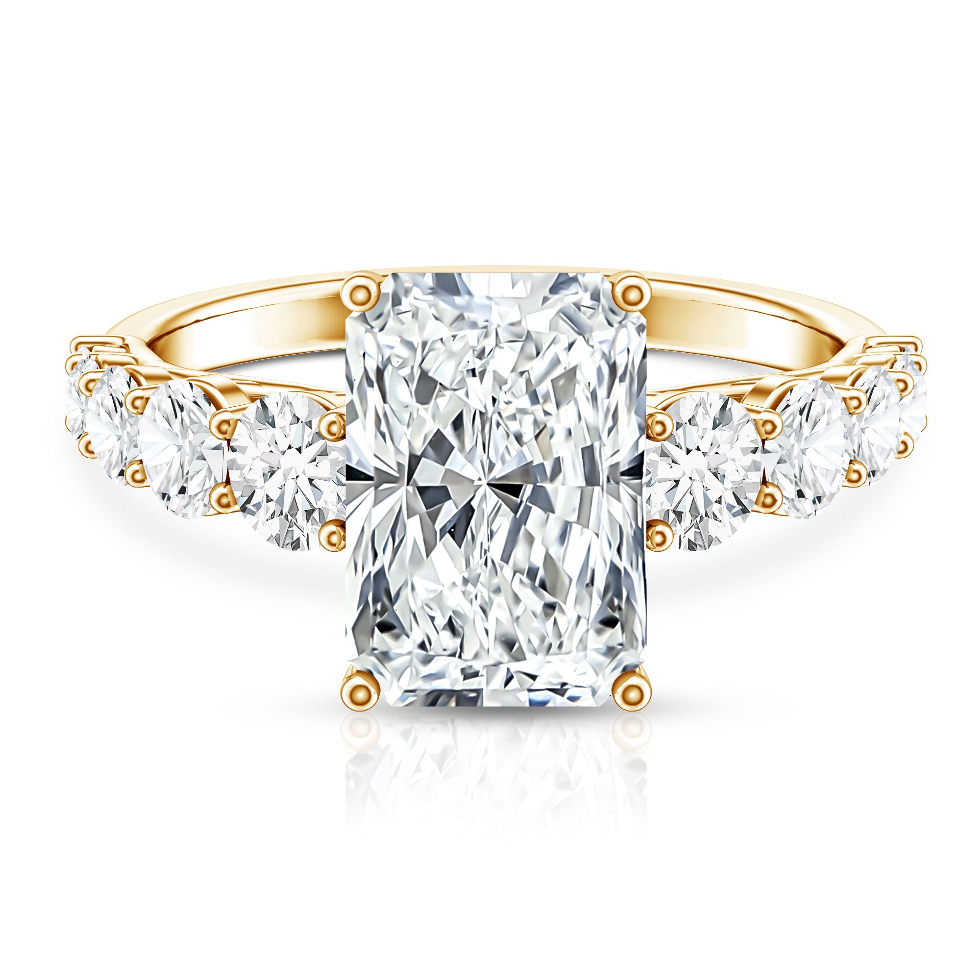 IGI Certified 4 Carat Radiant Cut Lab Grown Diamond Statement Ring with Side Stones Lab - ( E-VS1 ) - Rosec Jewels