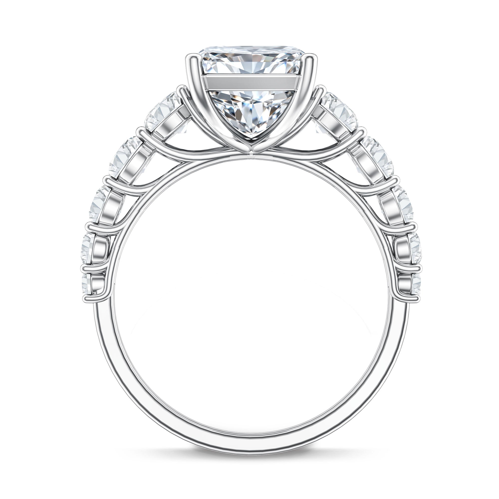 IGI Certified Radiant Cut Lab Grown Diamond 5 Carat Huge Engagement Ring with Side Stones Lab - ( E-VS1 ) - Rosec Jewels