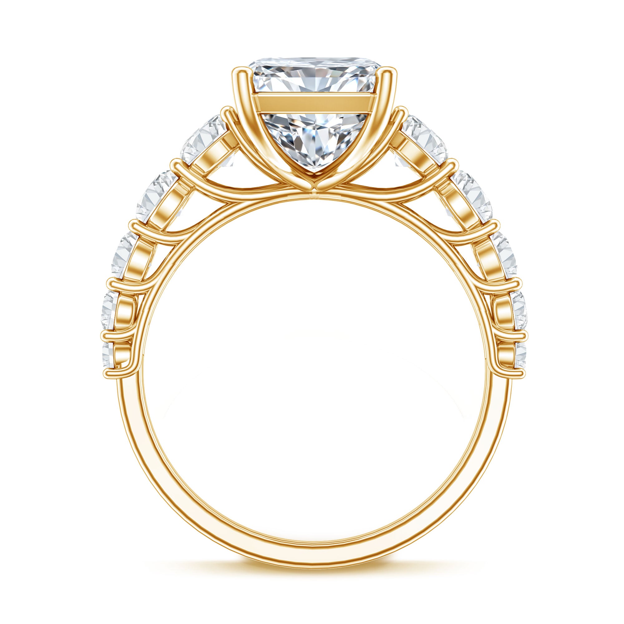 IGI Certified Radiant Cut Lab Grown Diamond 5 Carat Huge Engagement Ring with Side Stones Lab - ( E-VS1 ) - Rosec Jewels