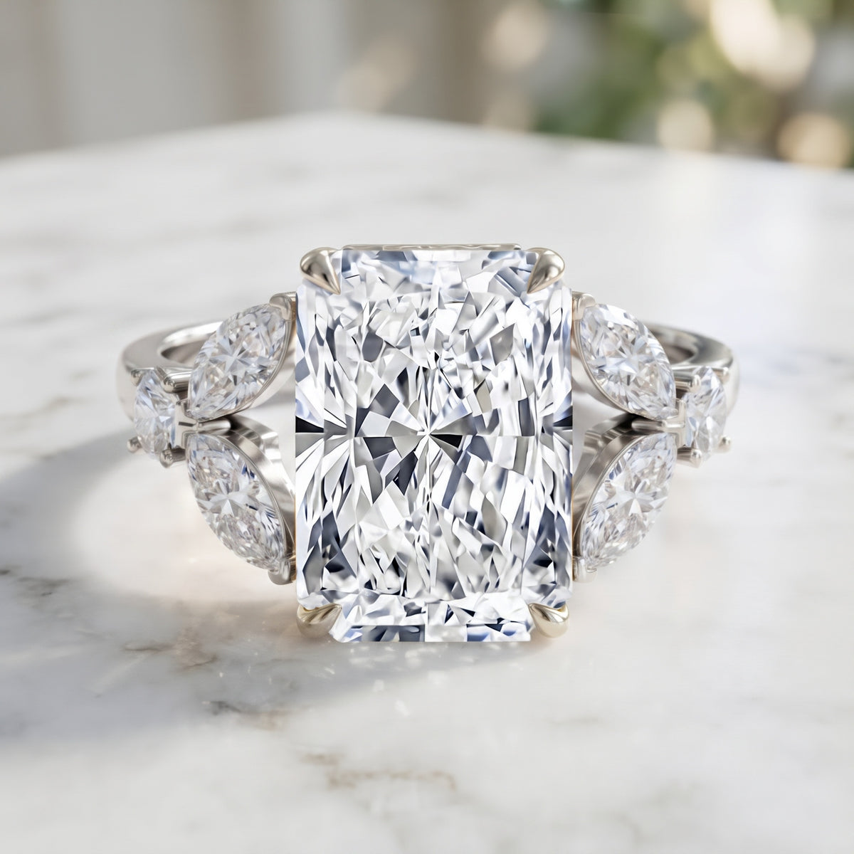 4 Carat Radiant Cut Lab Grown Diamond Split Shank Engagement Ring IGI Certified Lab - ( E-VS1 ) - Rosec Jewels