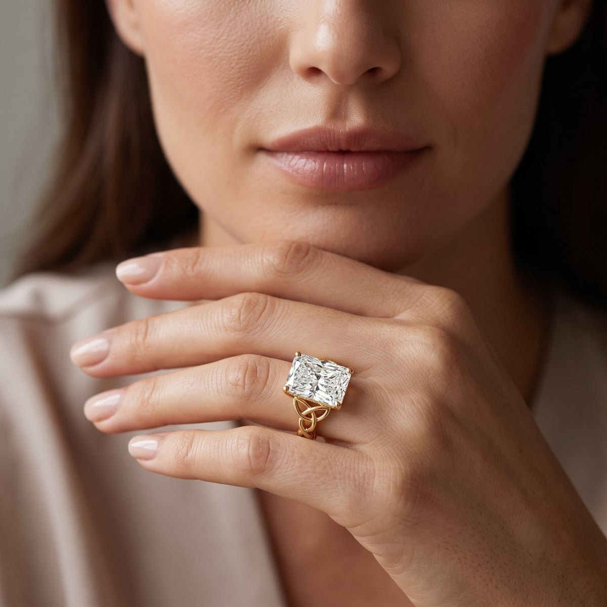 Radiant Cut 4 Carat Lab Diamond Celtic Knot Engagement Ring with IGI Certificate Lab - ( E-VS1 ) - Rosec Jewels