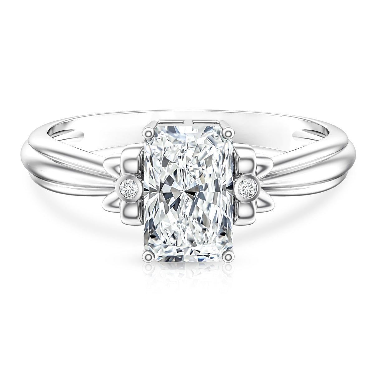IGI Certified 2 Carat Lab Grown Diamond Radiant Cut Engagement Ring with Bow Lab - ( E-VS1 ) - Rosec Jewels