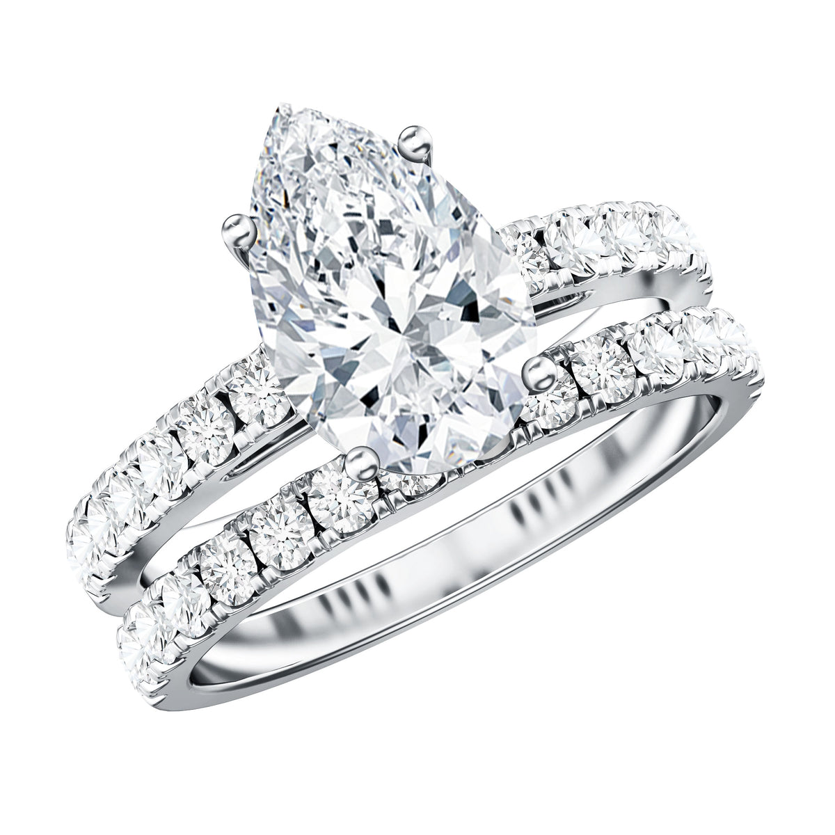 IGI Certified Lab Grown 2 Carat Diamond Pear Shaped Engagement Ring with Wedding Band Lab - ( E-VS1 ) - Rosec Jewels