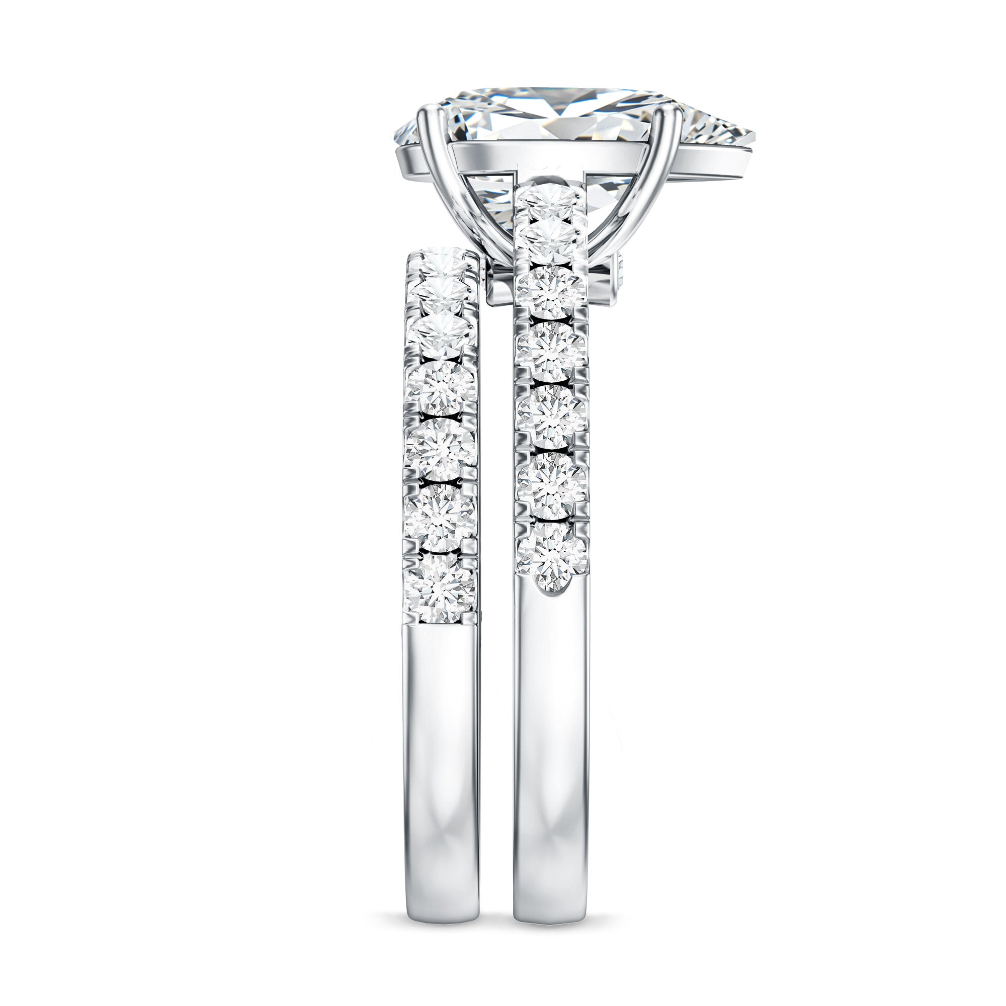 IGI Certified Lab Grown 2 Carat Diamond Pear Shaped Engagement Ring with Wedding Band Lab - ( E-VS1 ) - Rosec Jewels