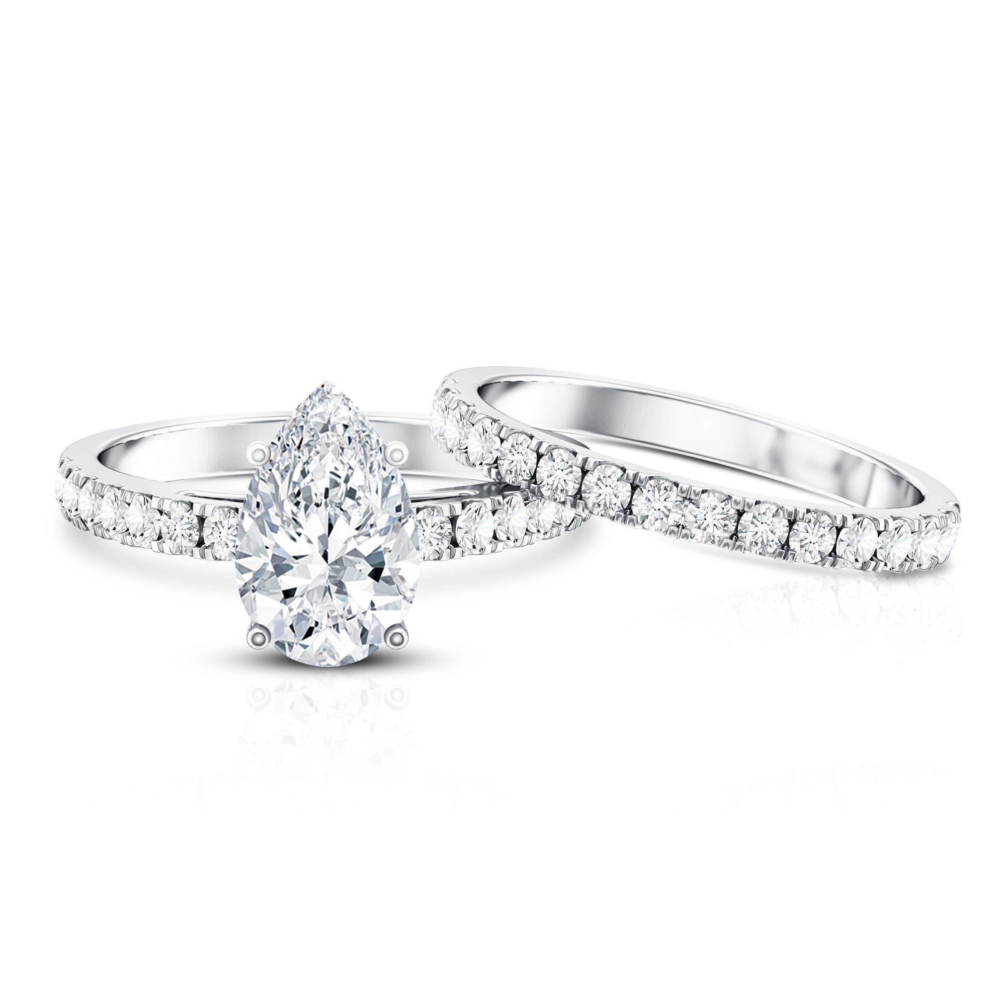 IGI Certified Lab Grown 2 Carat Diamond Pear Shaped Engagement Ring with Wedding Band Lab - ( E-VS1 ) - Rosec Jewels