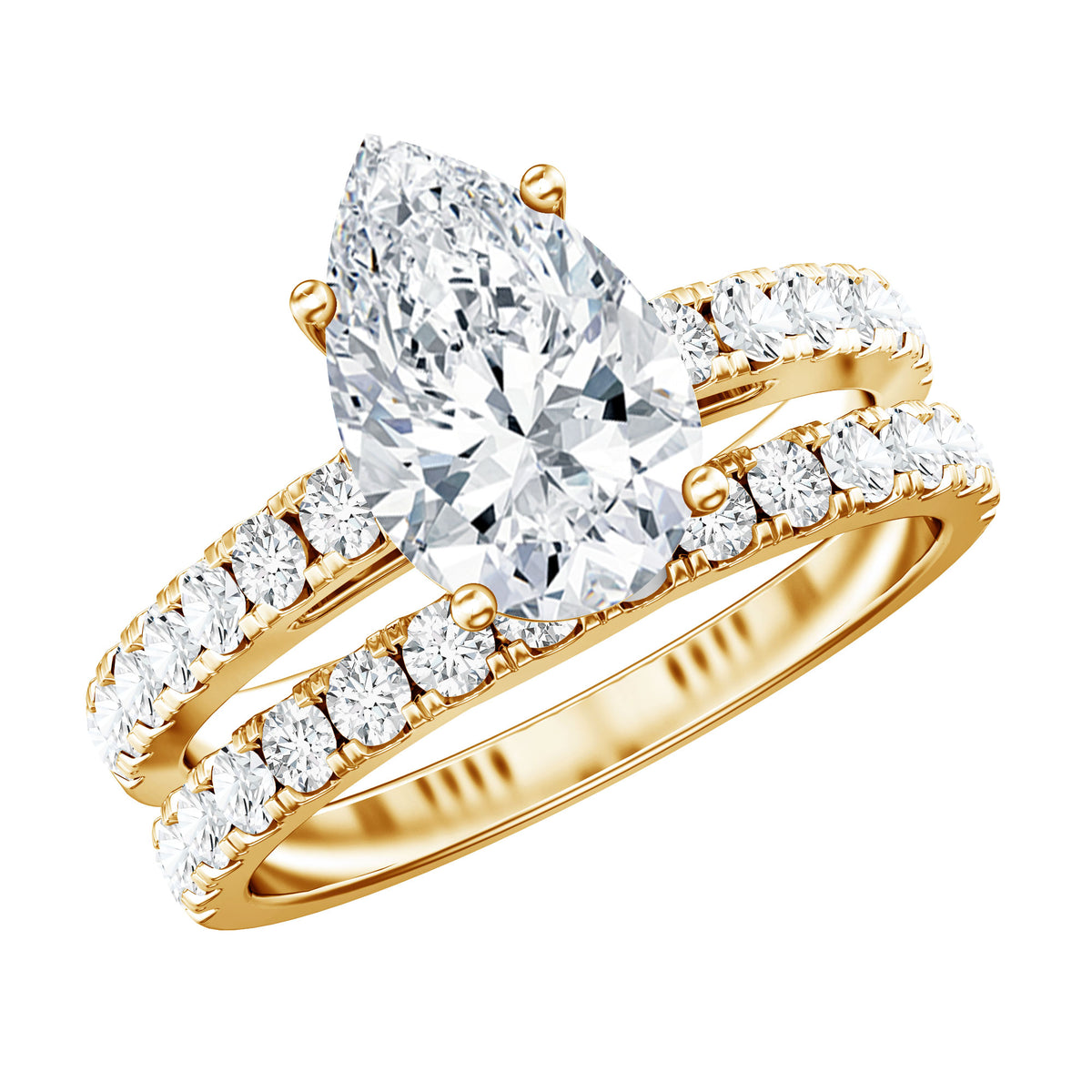 IGI Certified Lab Grown 2 Carat Diamond Pear Shaped Engagement Ring with Wedding Band Lab - ( E-VS1 ) - Rosec Jewels