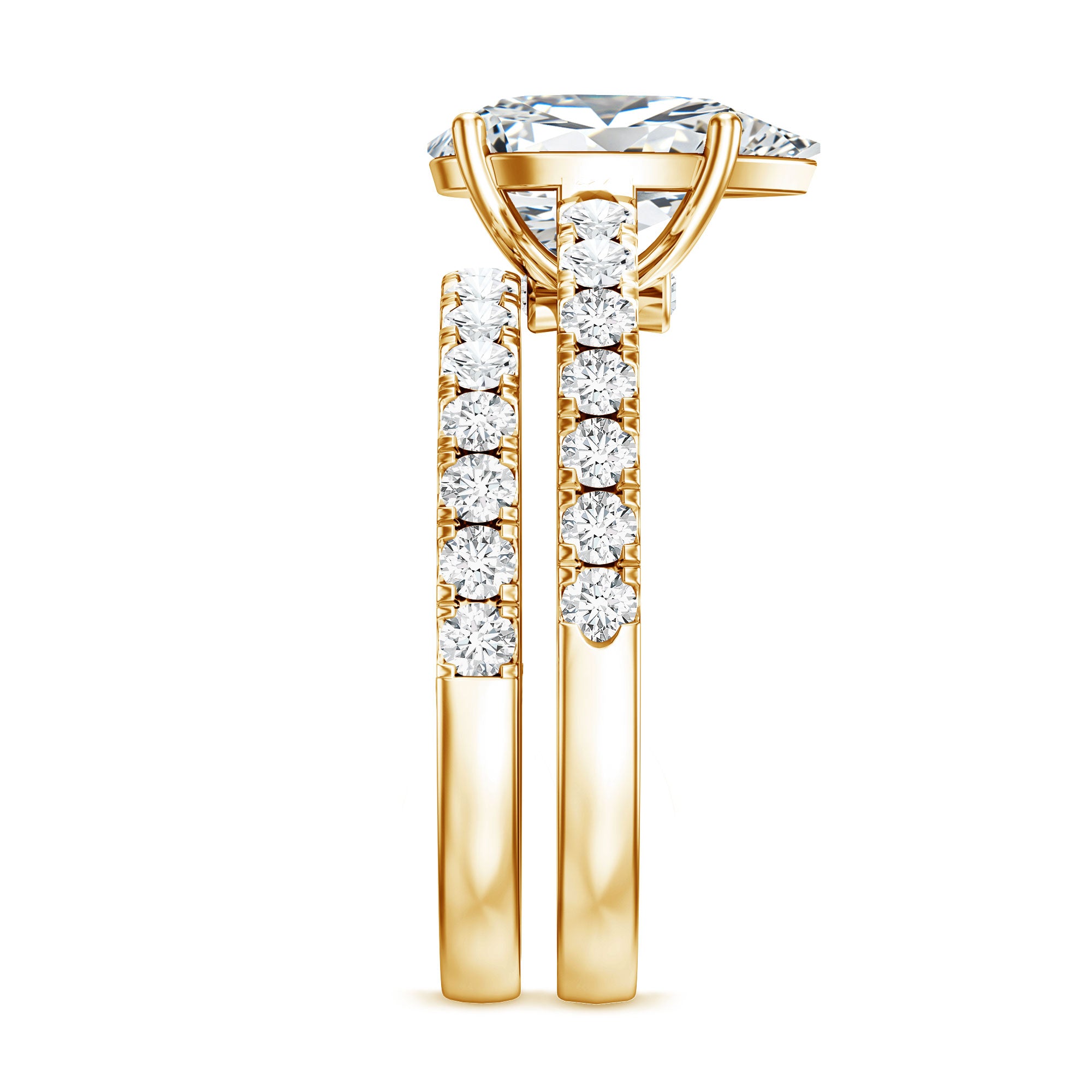 IGI Certified Lab Grown 2 Carat Diamond Pear Shaped Engagement Ring with Wedding Band Lab - ( E-VS1 ) - Rosec Jewels