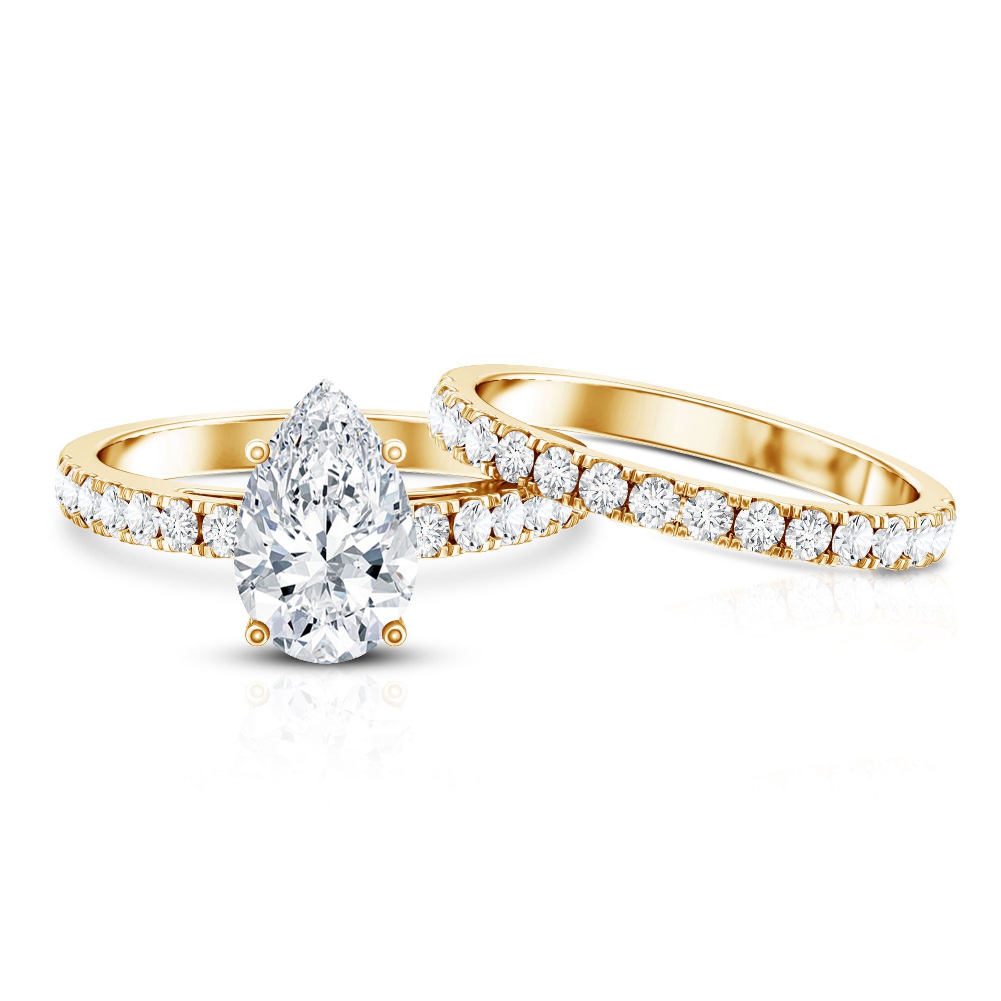 IGI Certified Lab Grown 2 Carat Diamond Pear Shaped Engagement Ring with Wedding Band Lab - ( E-VS1 ) - Rosec Jewels