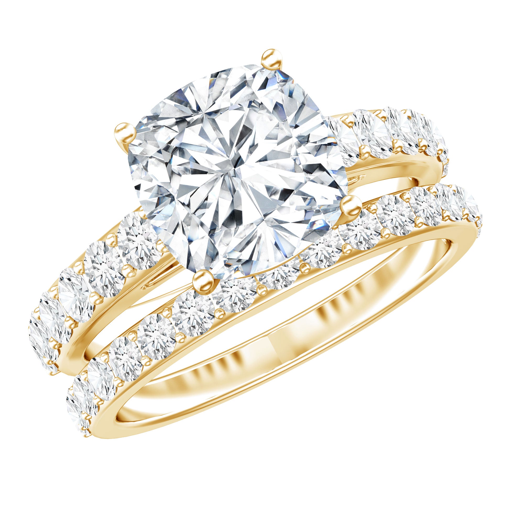 IGI Certified 3 Carat Lab Grown Diamond Cushion Cut Engagement Ring with Wedding Band Lab - ( E-VS1 ) - Rosec Jewels