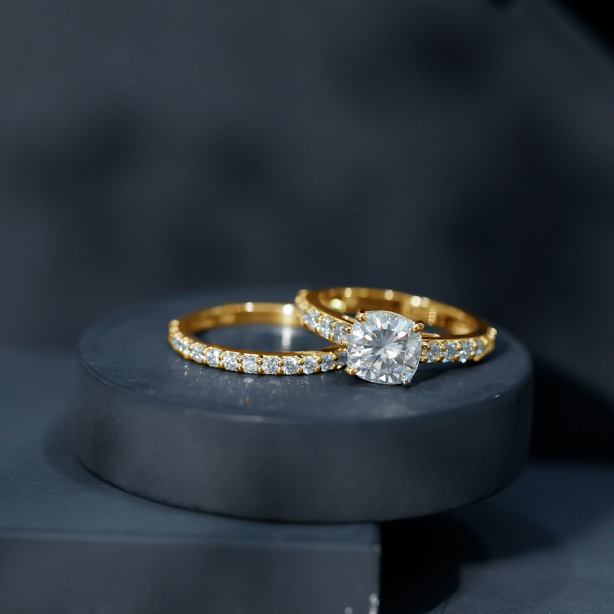 IGI Certified 3 Carat Lab Grown Diamond Cushion Cut Engagement Ring with Wedding Band Lab - ( E-VS1 ) - Rosec Jewels