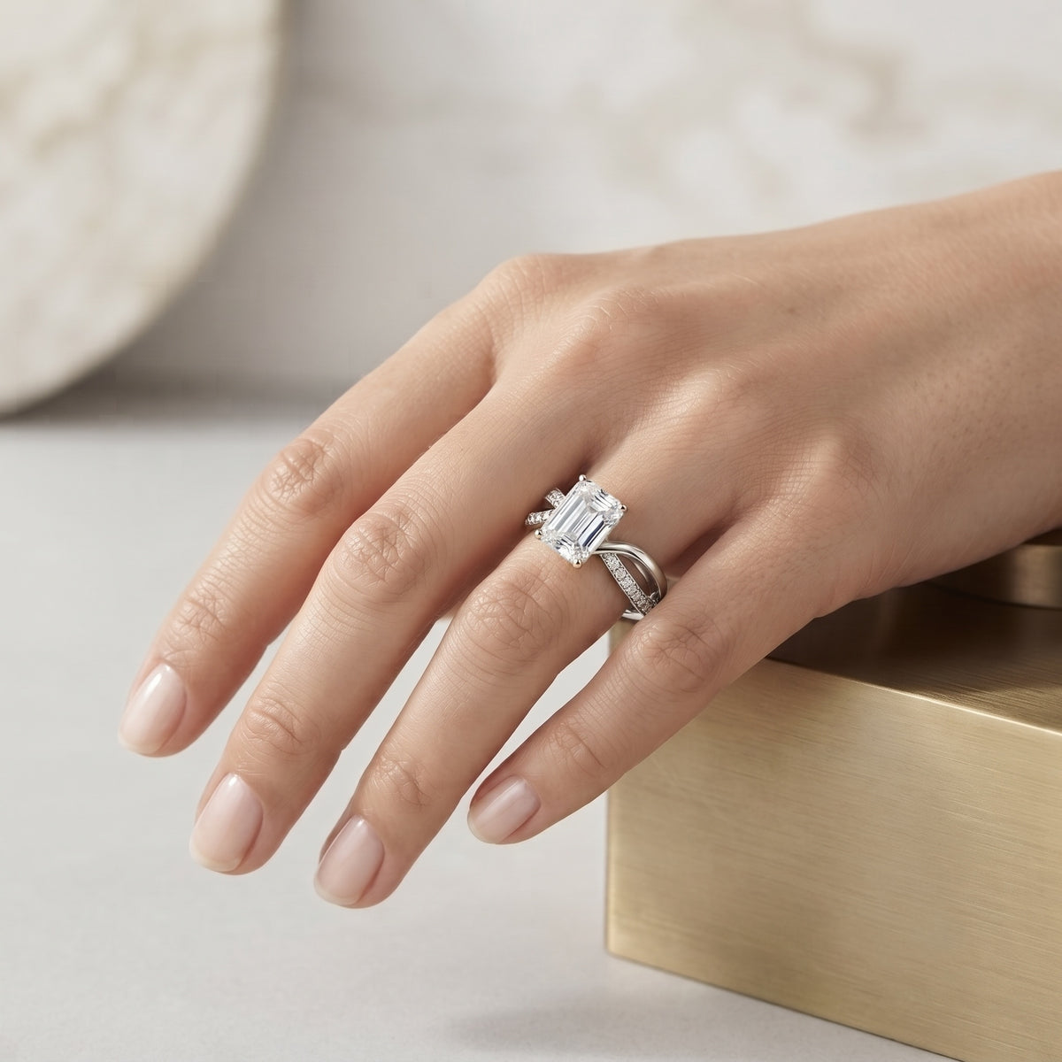 3 Carat Emerald Cut Lab Grown Diamond Infinity Engagement Ring IGI Certified Lab - ( E-VS1 ) - Rosec Jewels