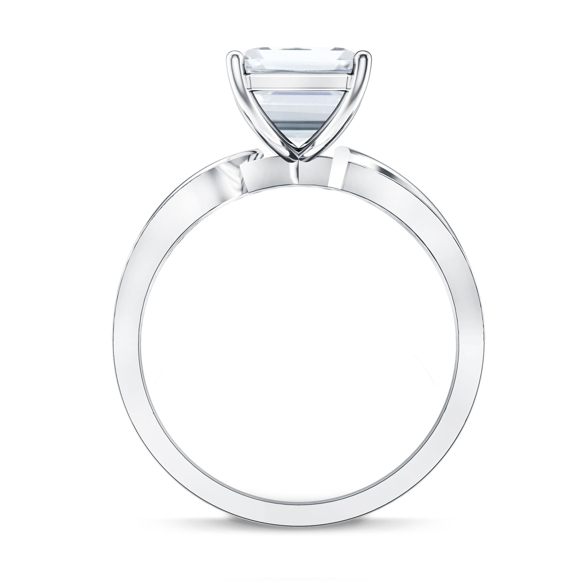 IGI Certified 4 Carat Lab Grown Diamond Emerald Cut Engagement Ring with Crossover Shank Lab - ( E-VS1 ) - Rosec Jewels